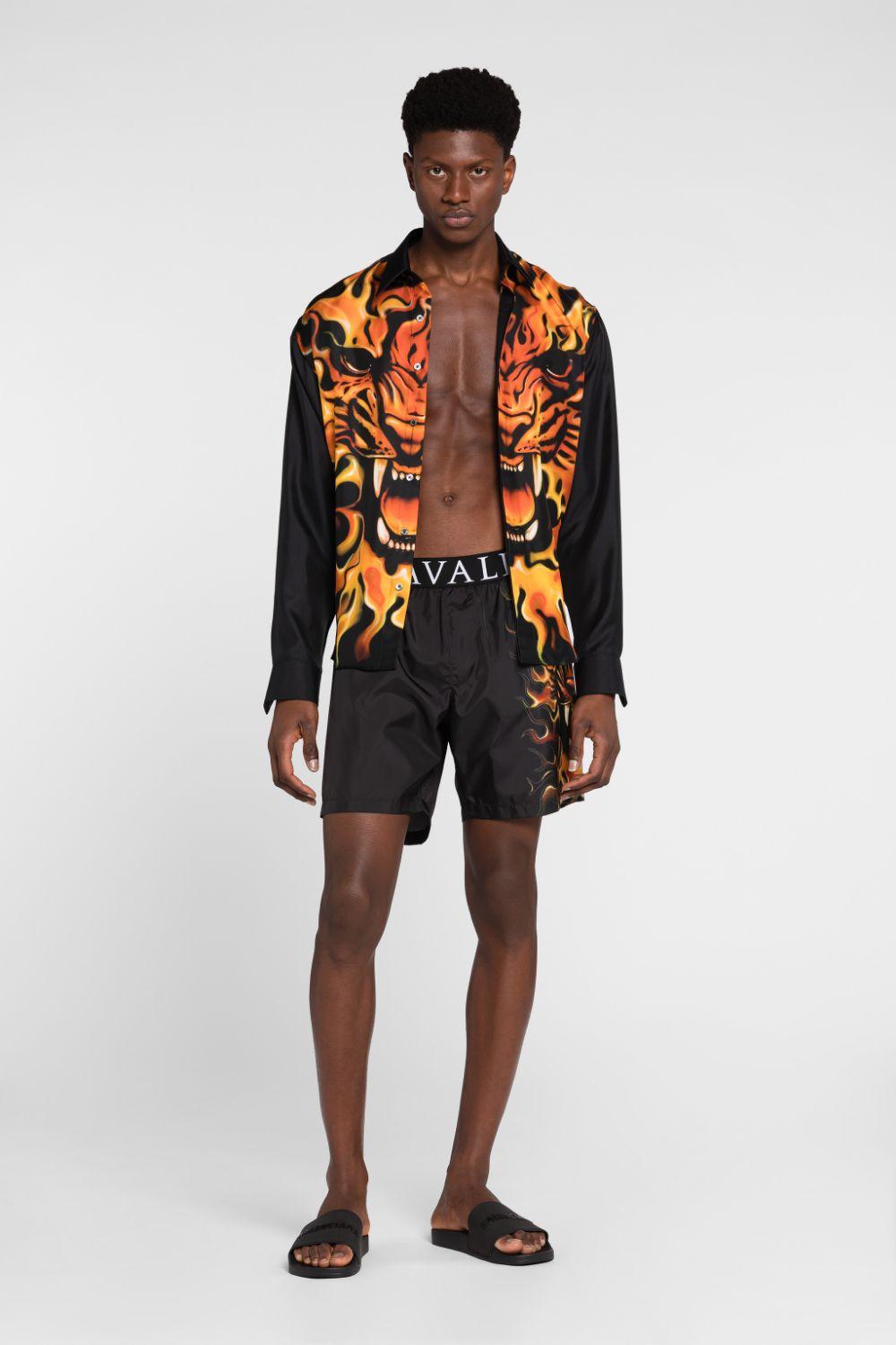 Roberto Cavalli Flame Lion-print Swim Shorts in Black for Men | Lyst