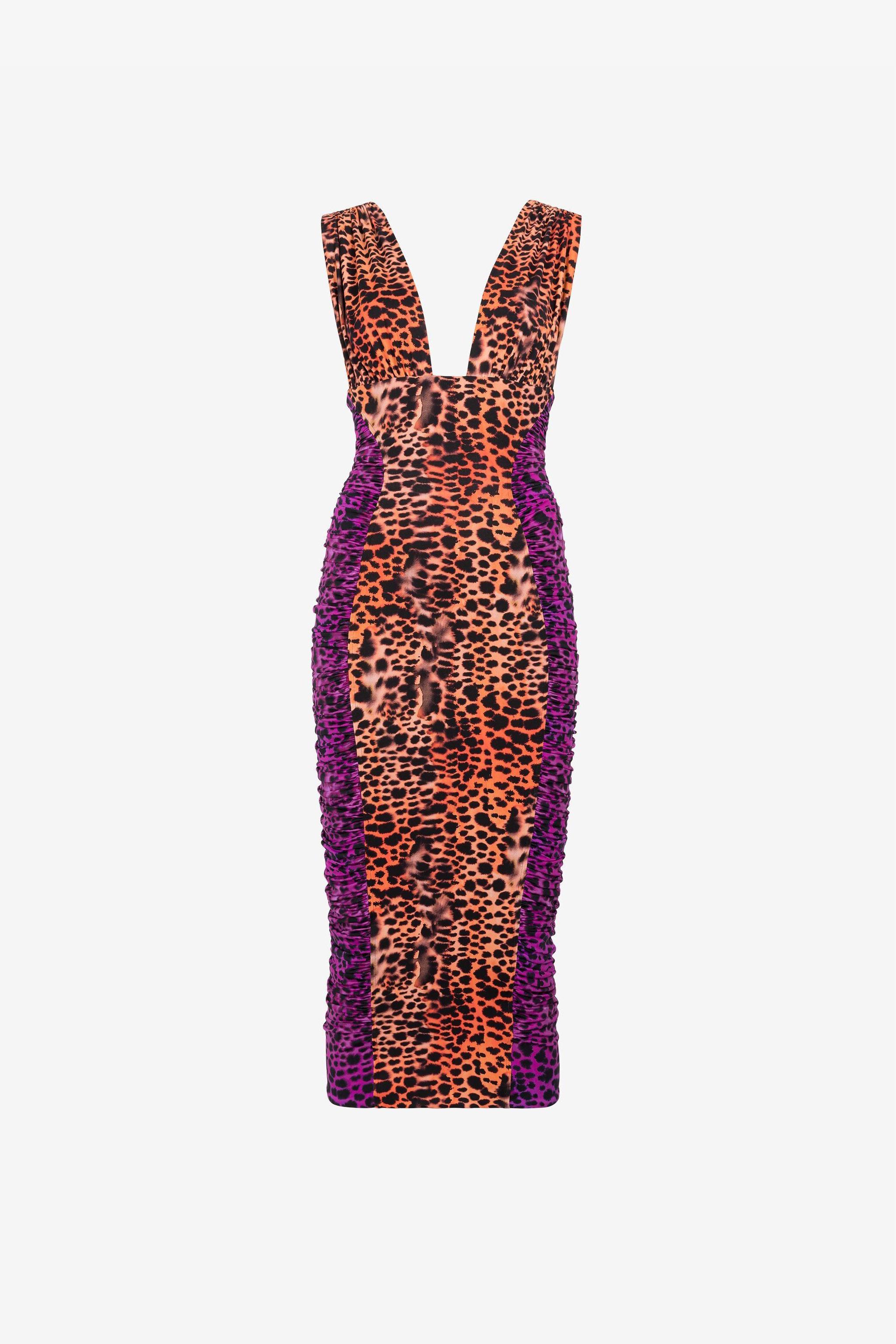 ワンピース ROBERTO CAVALLI MULTICOLOR MIDI DRESS RARE ROBERTO CAVALLI RAINBOW COTTON LEOPARD MIDI DRESS