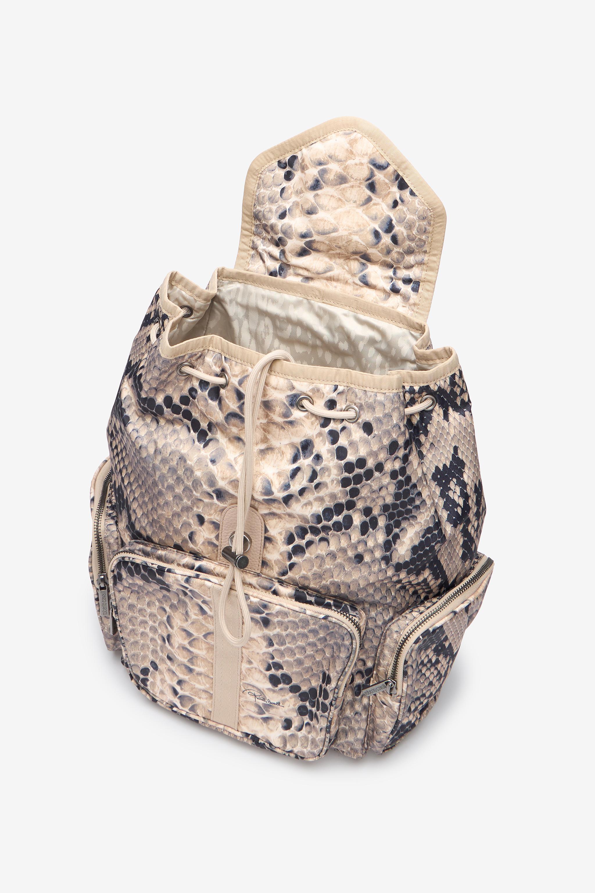 Roberto Cavalli Beige and Black Snake-Print Backpack-Large Cavalli Class backpack in for Women | Roberto Cavalli® main image 3