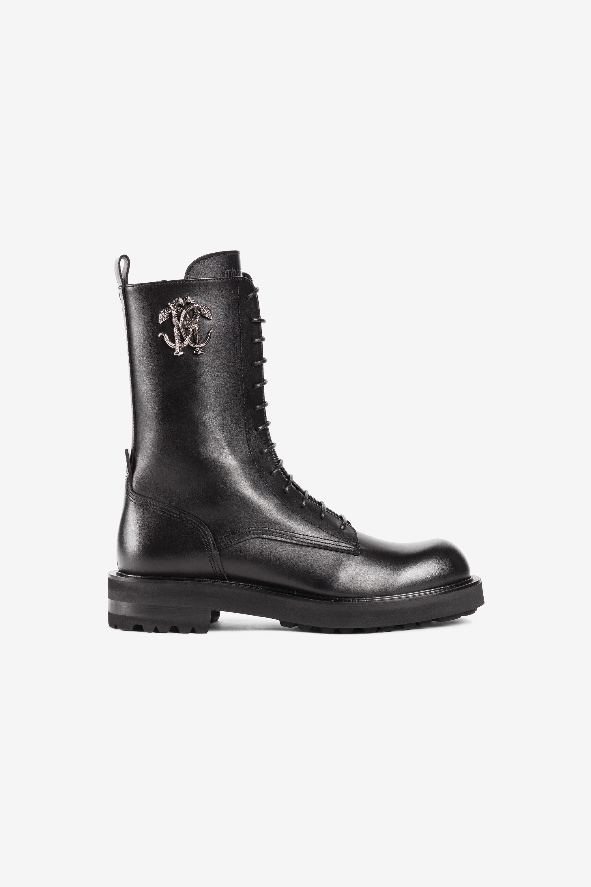 new Roberto Cavalli ankle men’s boots / black Genuine leather metal logo 8940 Roberto Cavalli Combat Boots / Black – Rina main image 4