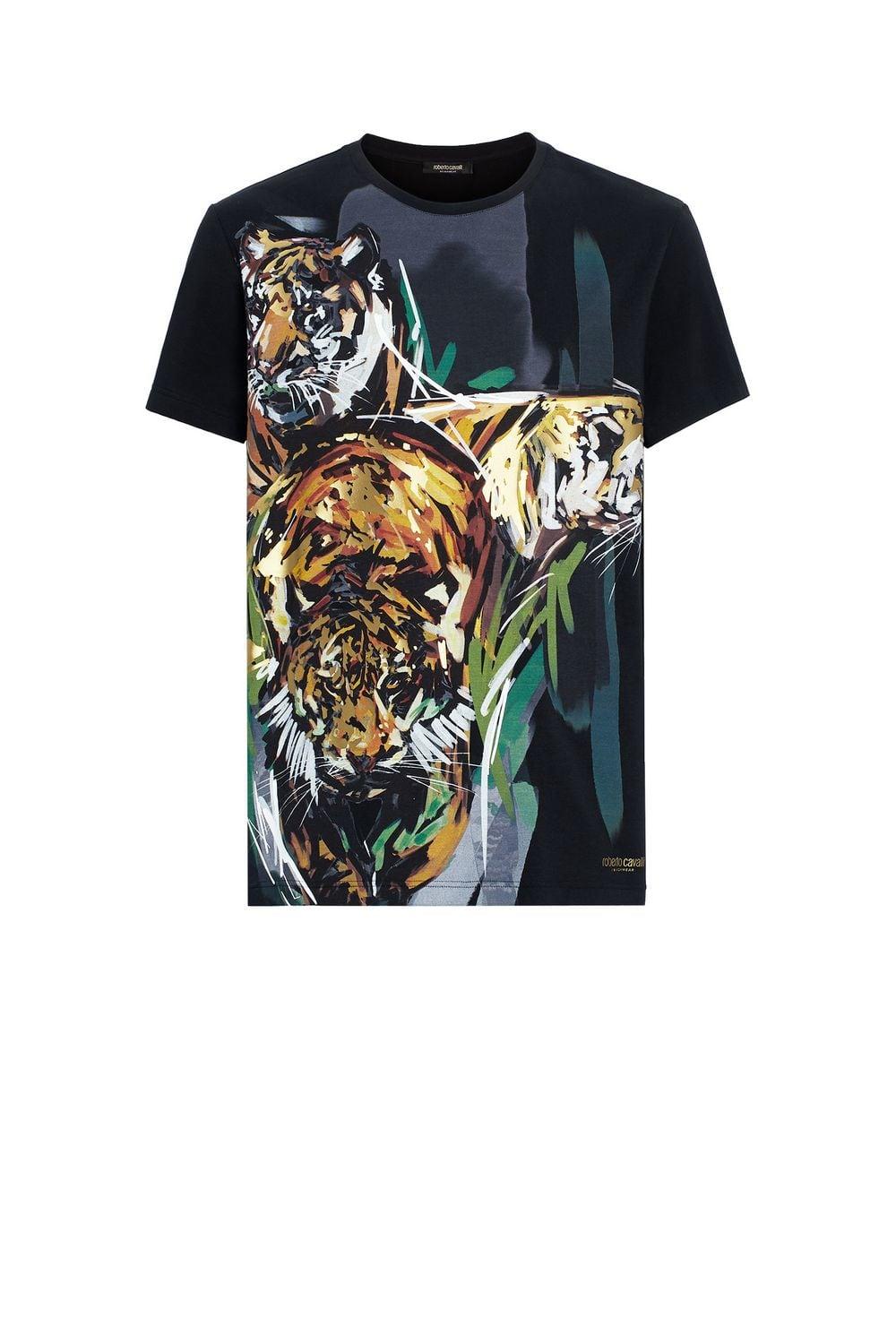 Roberto Cavalli Tiger Print T-shirt in Black for Men - Lyst