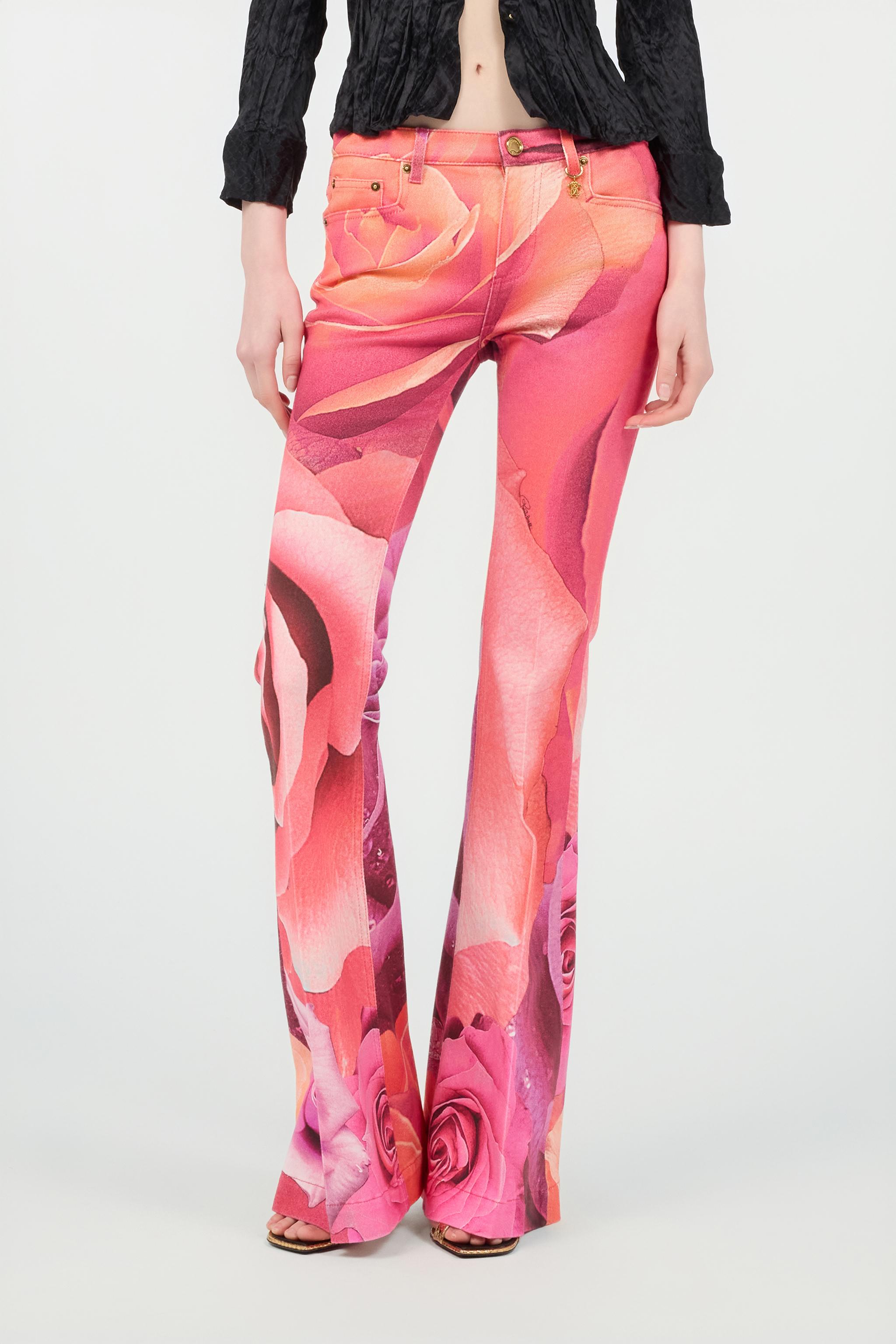 Roberto Cavalli ロベルトカヴァッリ 花柄フレアパンツ ピンク