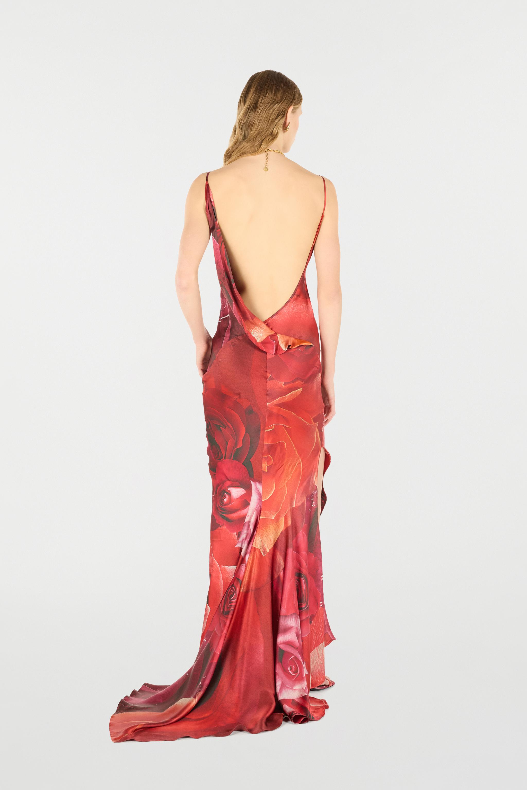 ワンピース ROBERTO CAVALLI GARDEN ROSE PRINT SILK ASYMMETRIC DRESS Roberto Cavalli Asymmetrical Dresses for Women | Lyst