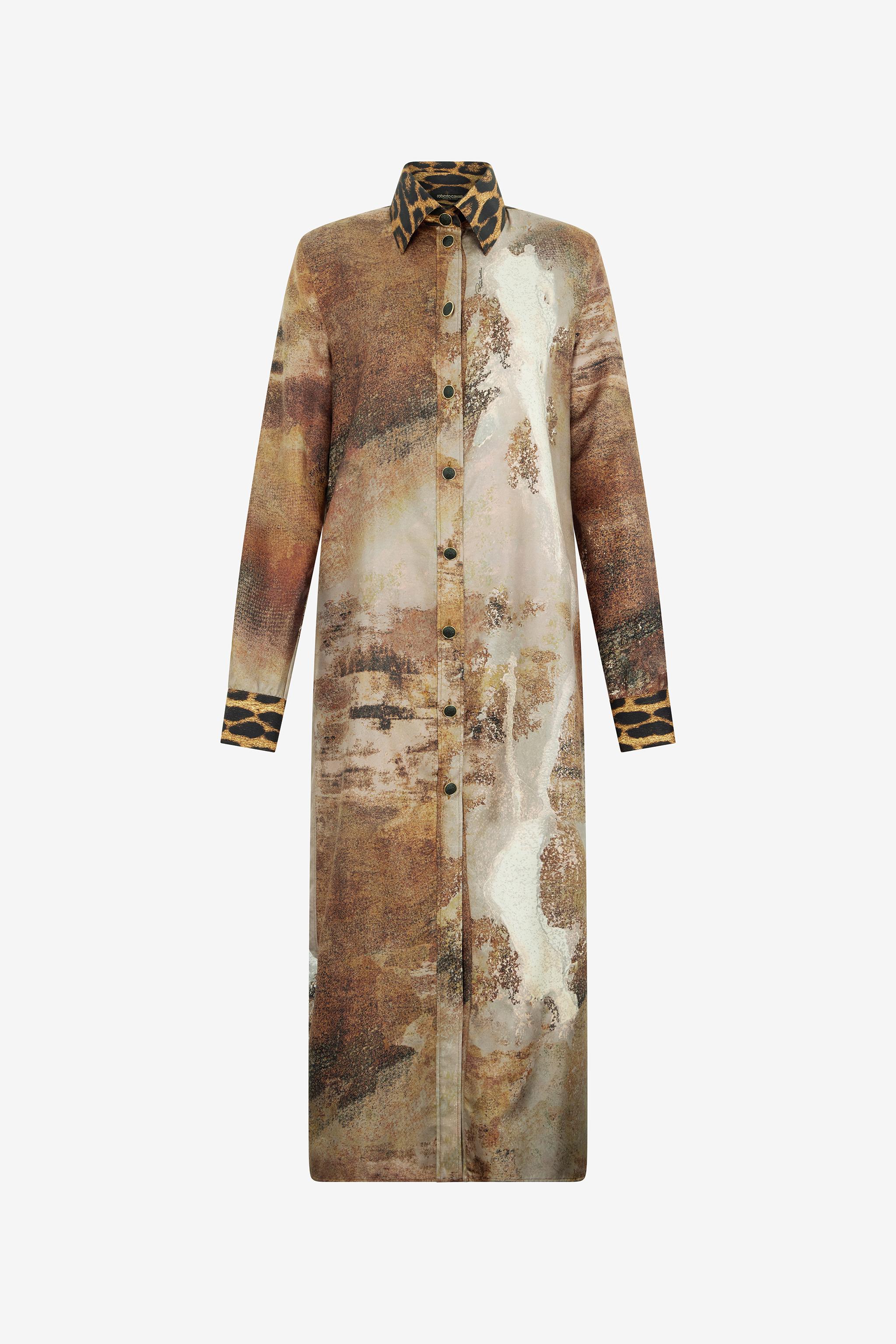 ワンピース ROBERTO CAVALLI MARBLE PRINT SILK LONG DRESS Long dress with Marble print in Black/White for Women