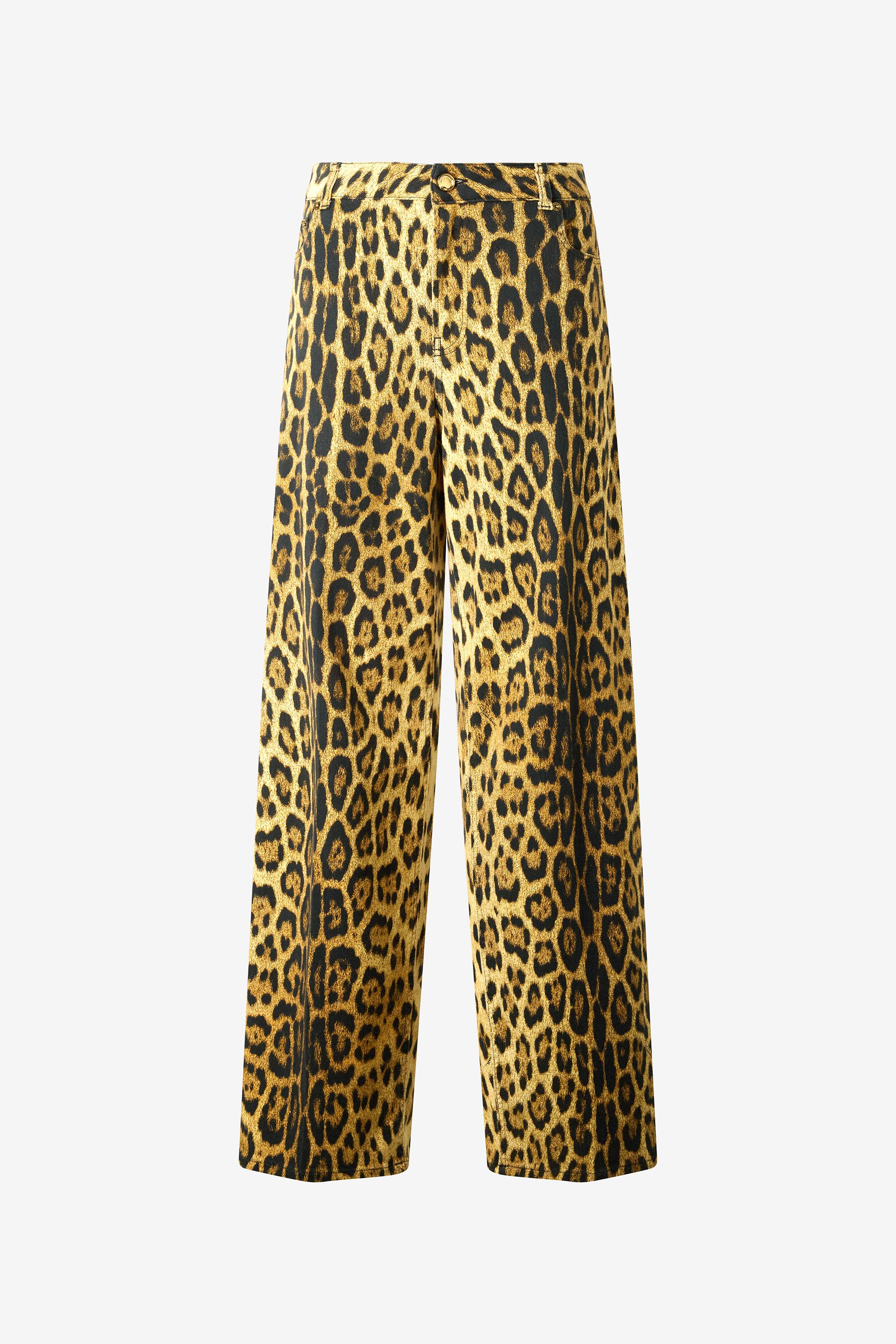 パンツ ROBERTO CAVALLI WHITE AND BLACK COTTON PANTS Stretch Cotton Pants With White Tigress Print in Black/White
