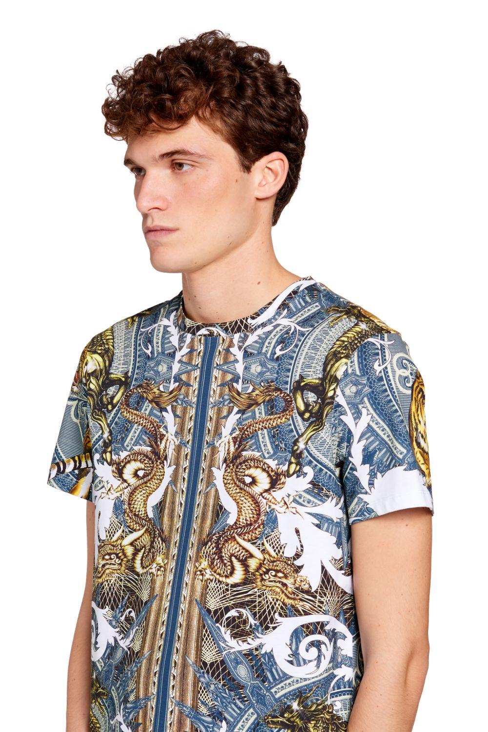 Roberto Cavalli Cotton Printed T-shirt in Blue for Men - Lyst