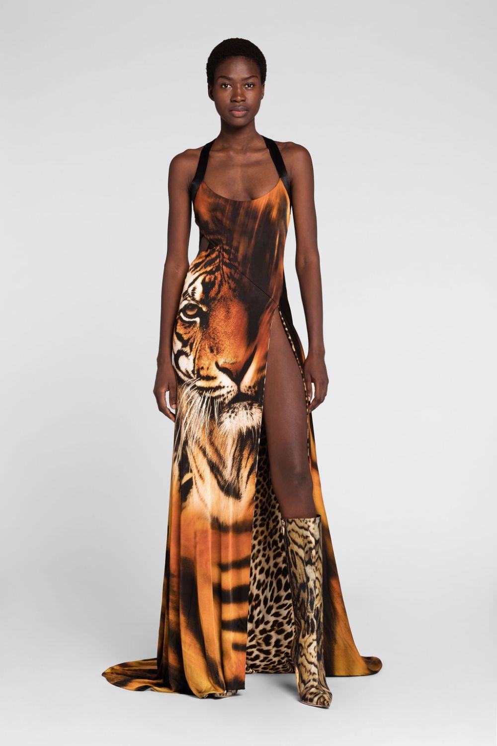 Roberto Cavalli Tiger-print Cut-out Maxi Dress | Lyst