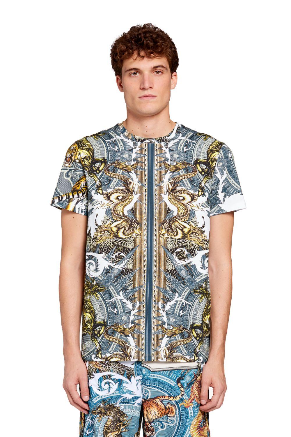 Roberto Cavalli Cotton Printed T-shirt in Blue for Men - Lyst