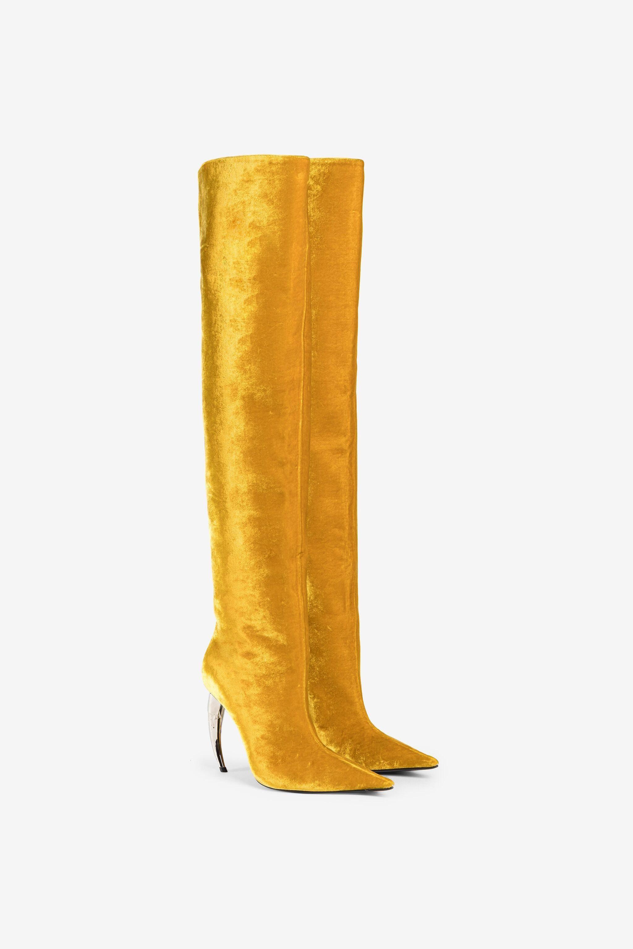 Roberto Cavalli Tiger Tooth Thigh High Velvet Boots in Metallic Lyst UK