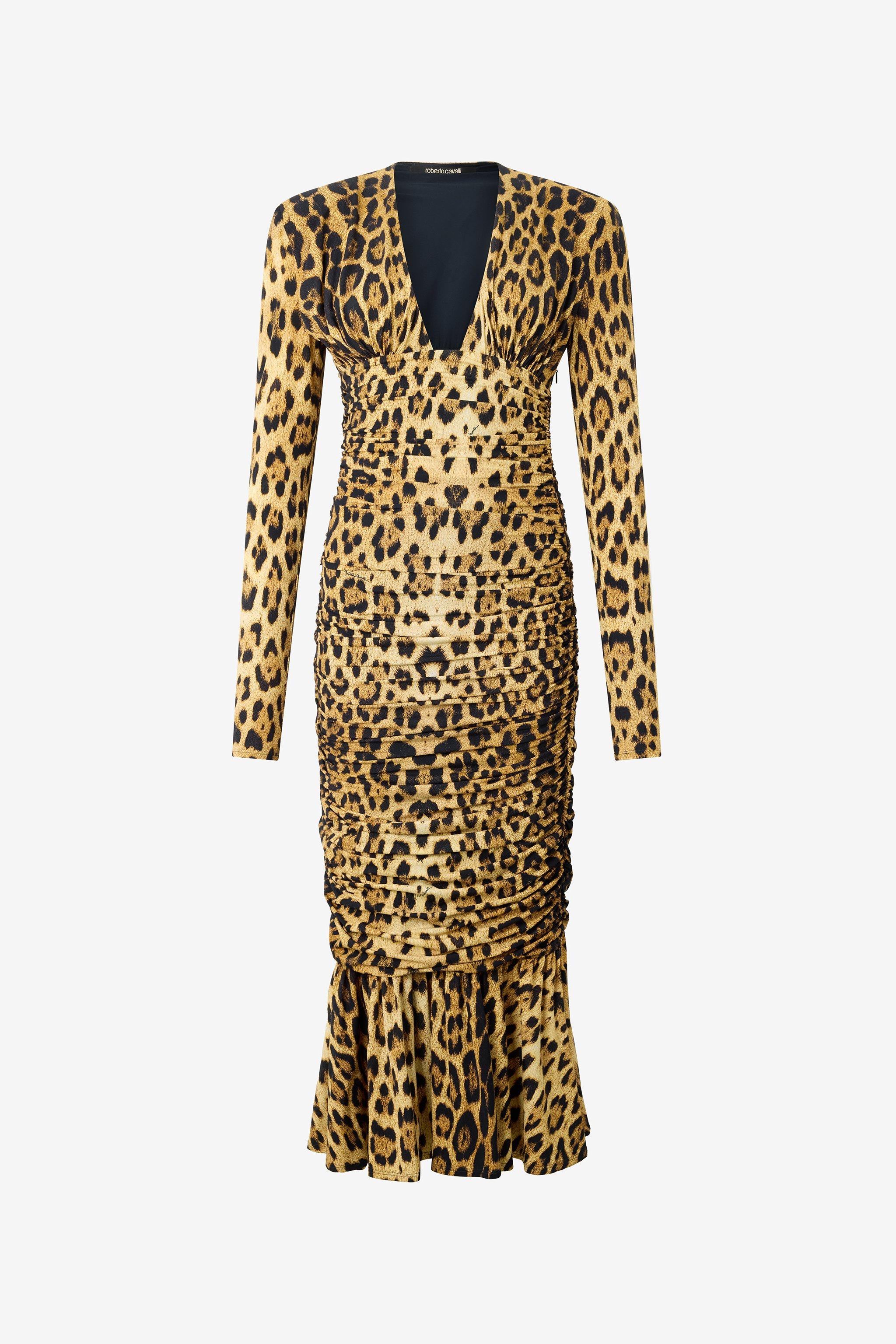 オールインワン・サロペット Roberto Cavalli Natural Beige Silk Jaguar Skin Maxi Dress Long dress Jaguar Skin print in Light Brown for Women