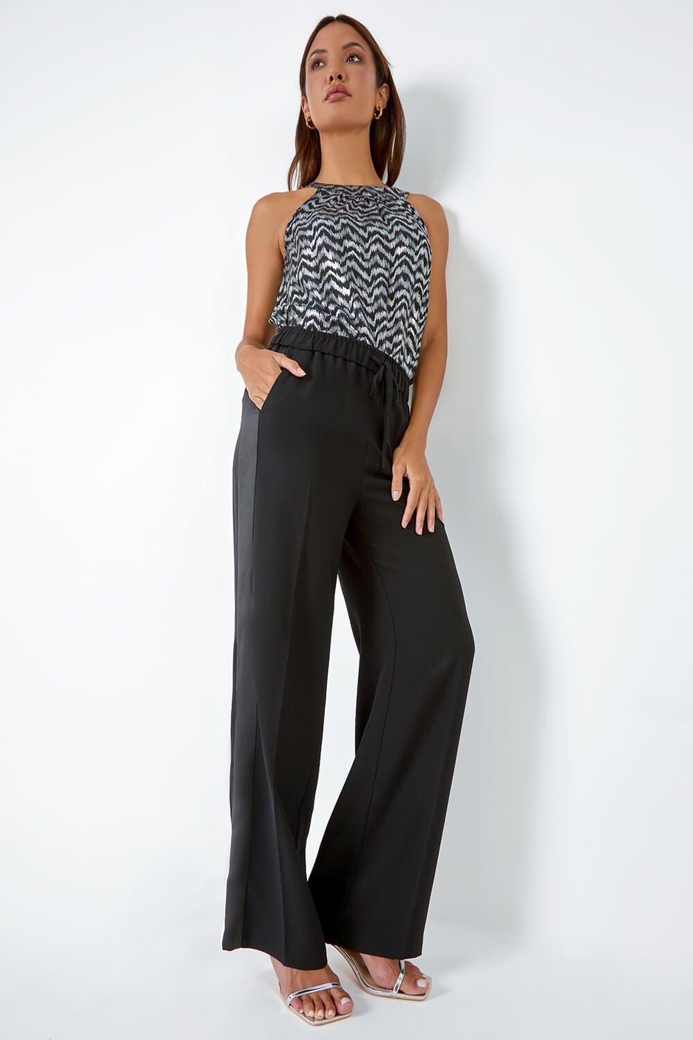 Roman Satin Stripe Elastic Waist Wide Leg Trousers in Blue Lyst UK