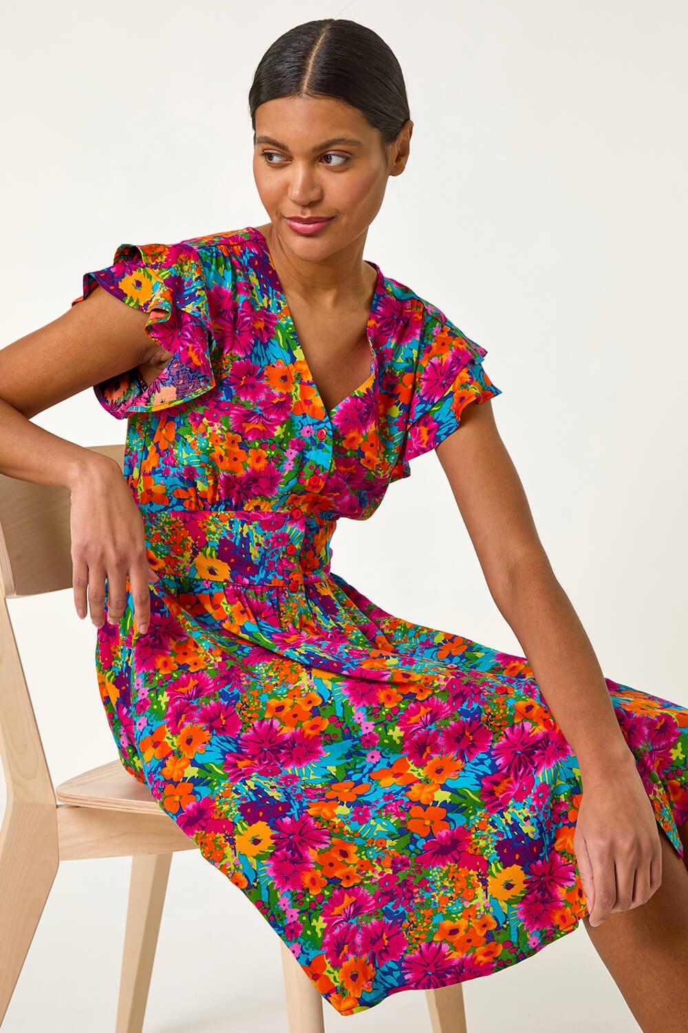 Roman Floral Print Button Frill Dress in Red Lyst UK