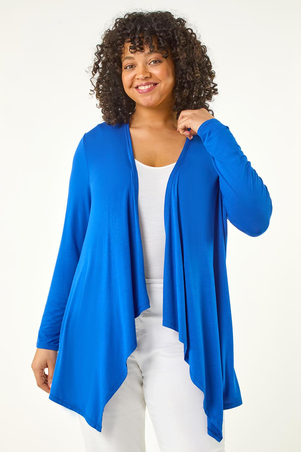 Roman Curve Waterfall Longline Cardigan in Blue Lyst UK