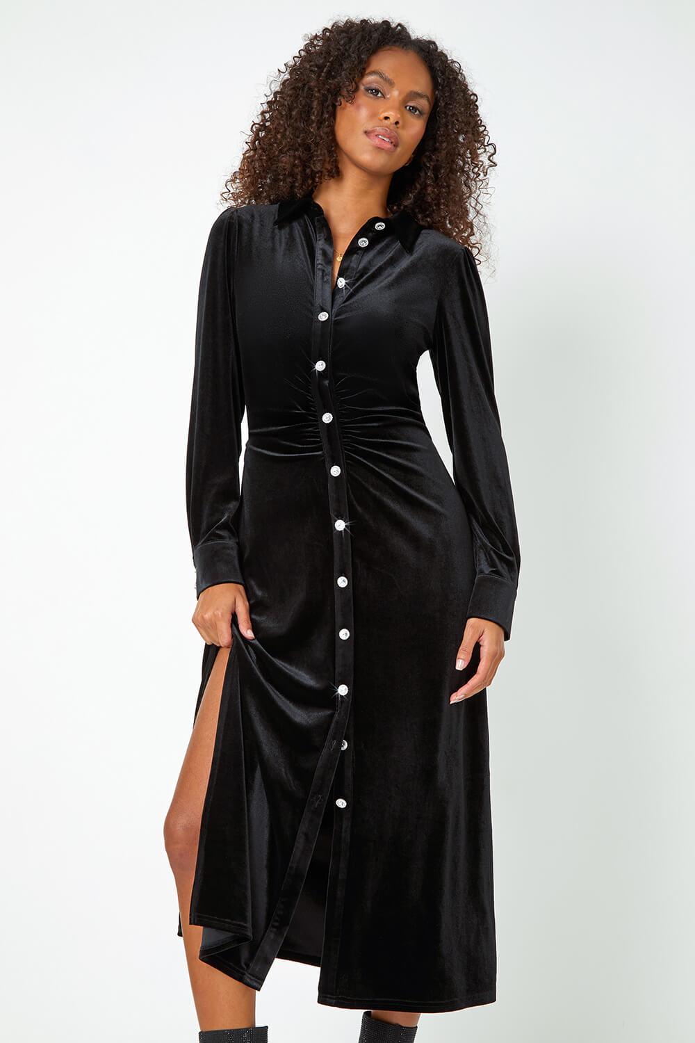 Dusk Fashion Ruched Velvet Midi Stretch Dress