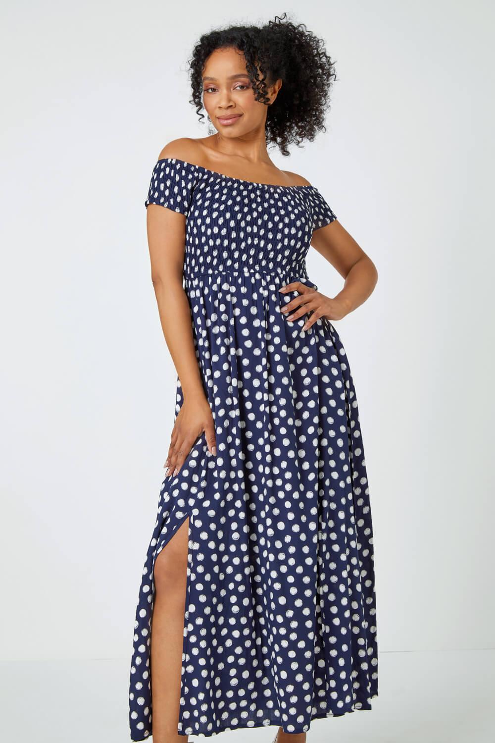 petite bardot maxi dress PrettyLittleThing Women's Petite Asymmetric Side Split Bardot Maxi Dress in Chocolate
