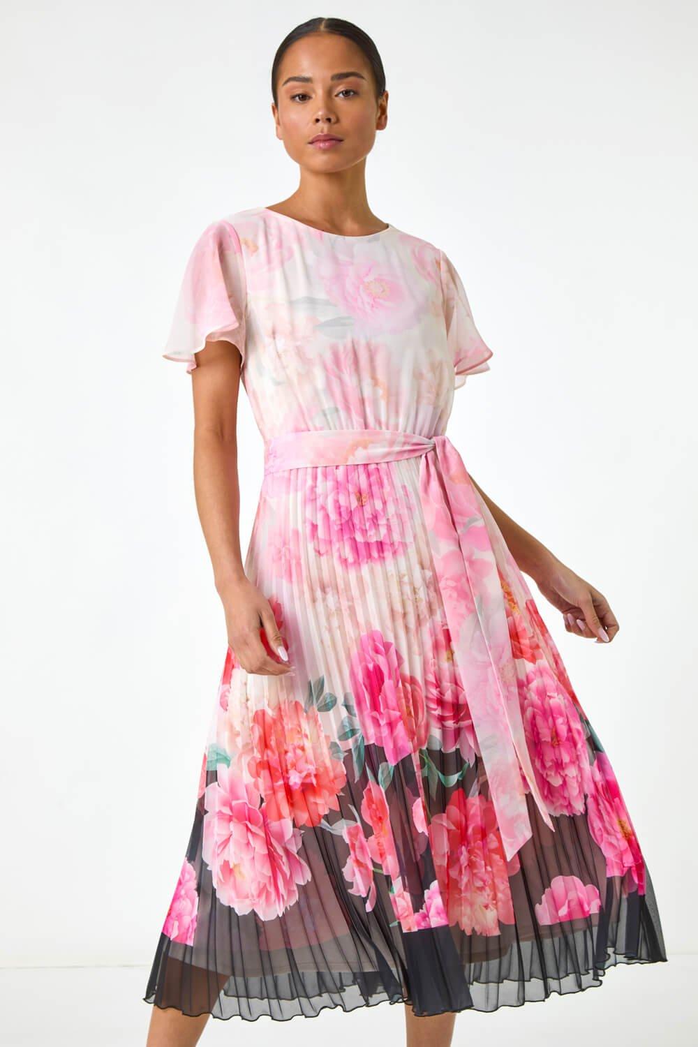 Roman Petite Floral Pleated Midi Dress in Pink Lyst UK - Main Image