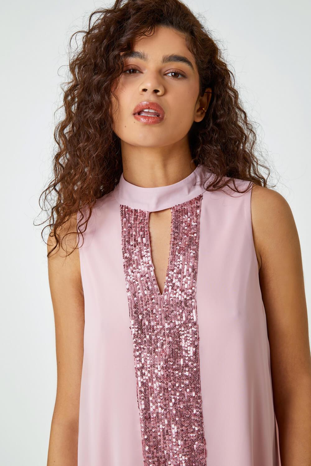 Roman Sleeveless High Neck Sequin Top in Red | Lyst UK