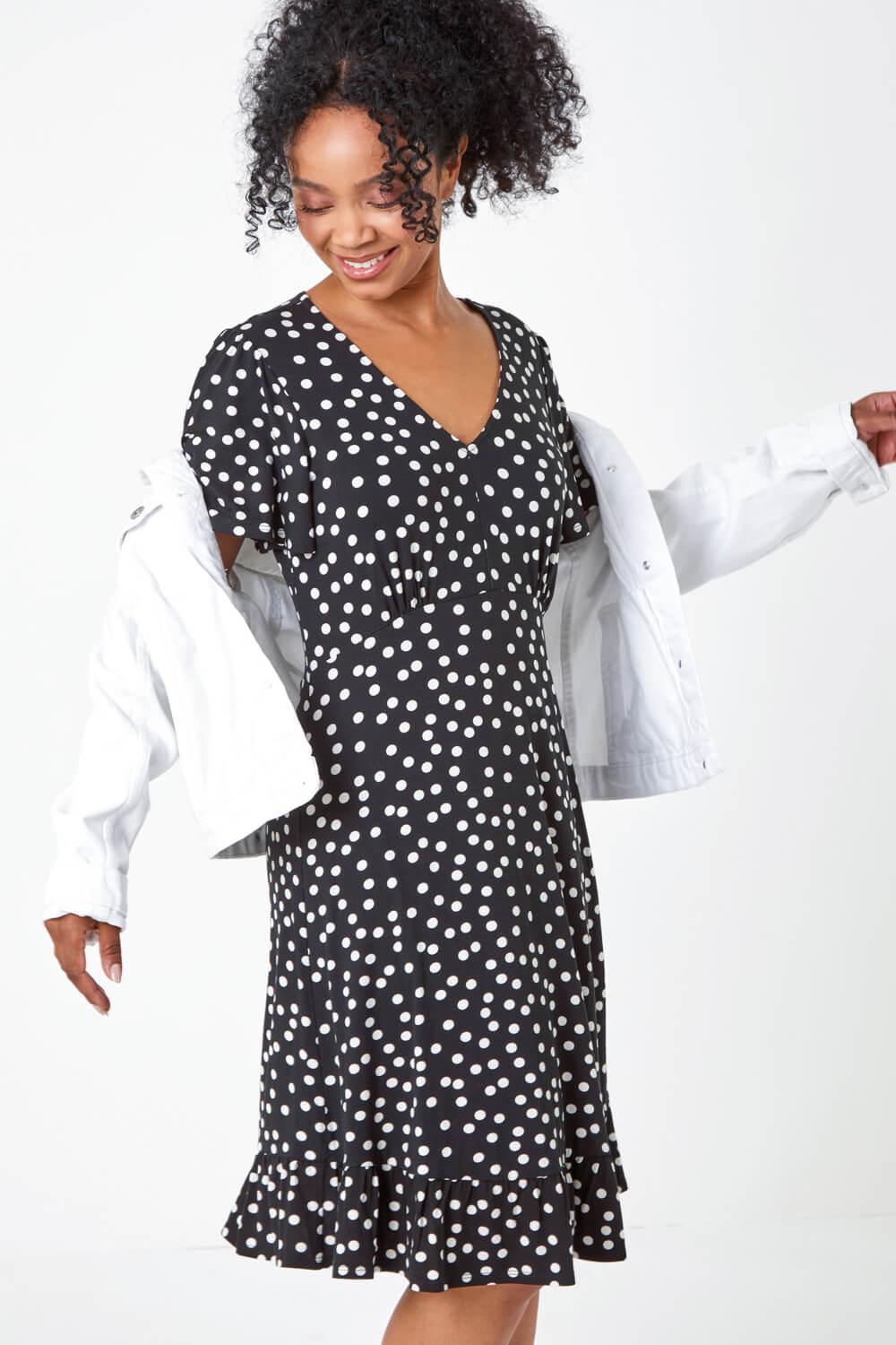 Originals Petite Polka Dot Frill Hem Stretch Dress