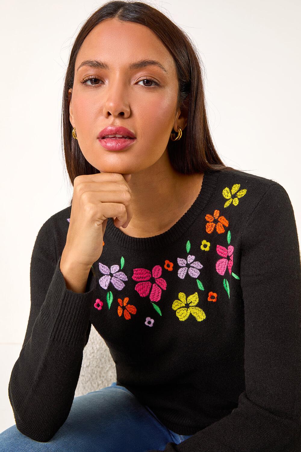 Black floral sweater sale