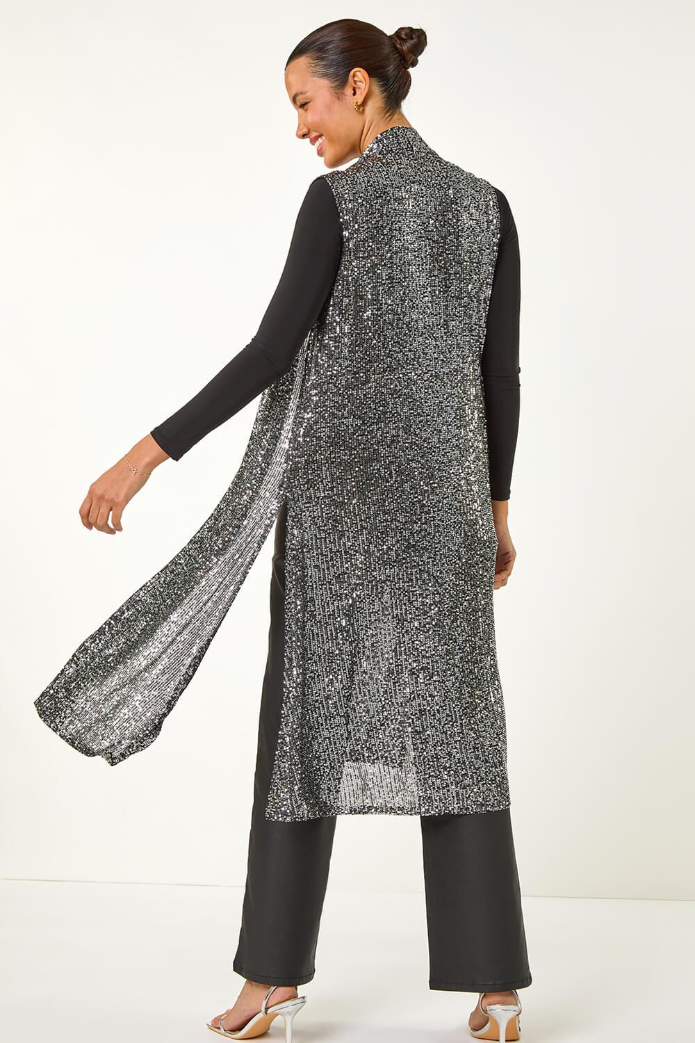 Longline Cardigan Long Grey Sleeveless Cardigan Roman Sequin