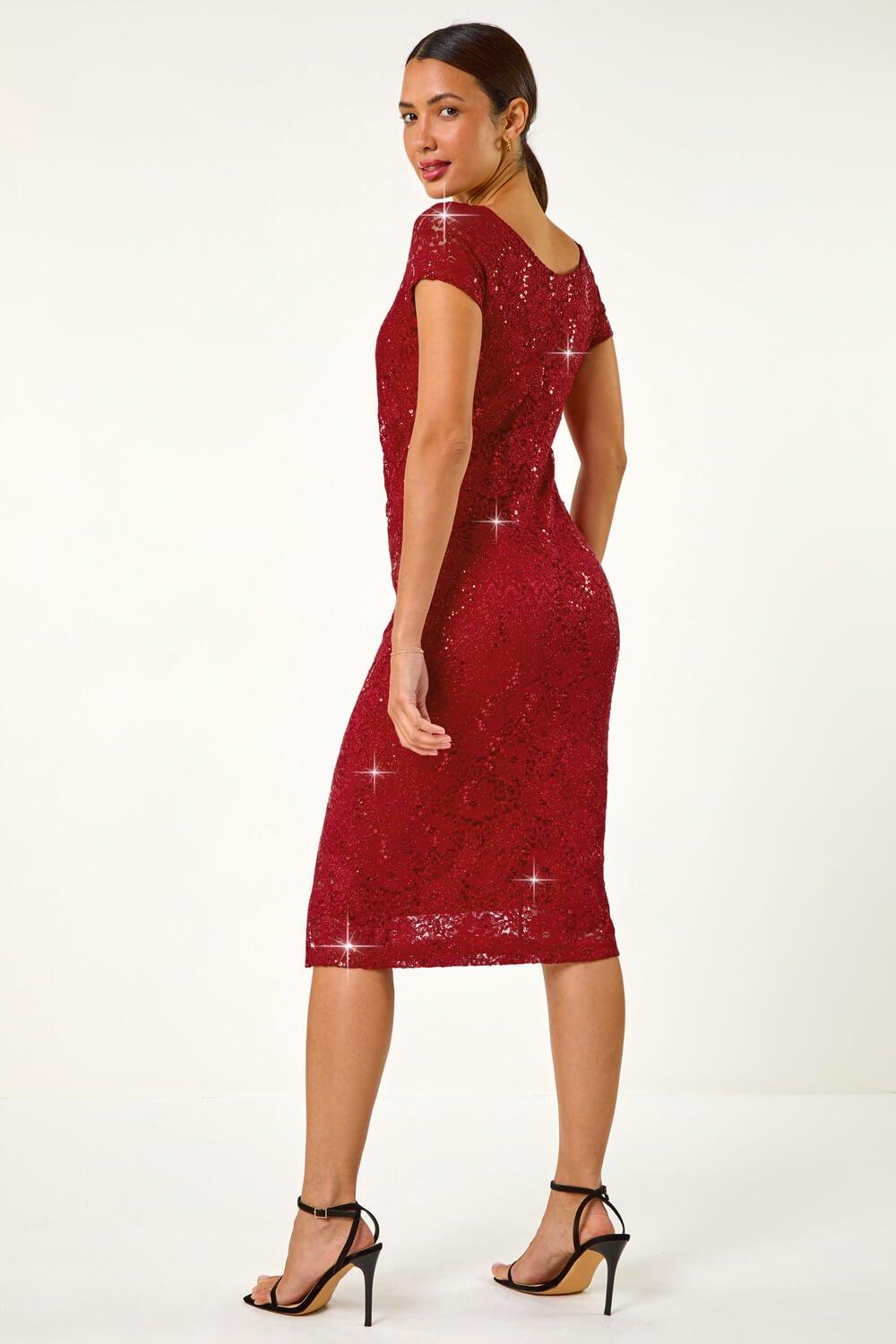 Red Roman Originals Lace Dresses Roman Shimmer Lace Side