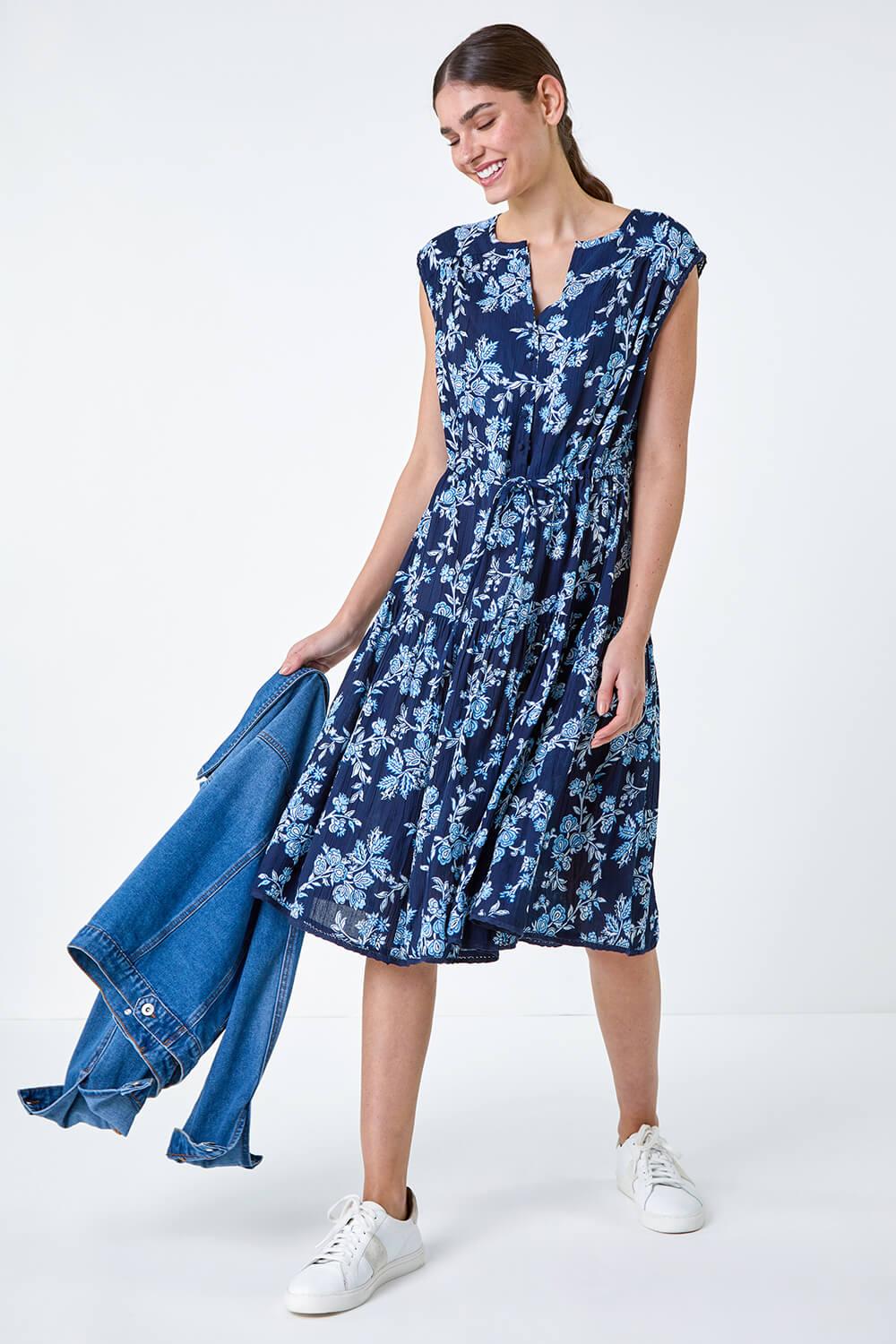 Roman Floral Print Tiered Woven Dress in Blue Lyst UK
