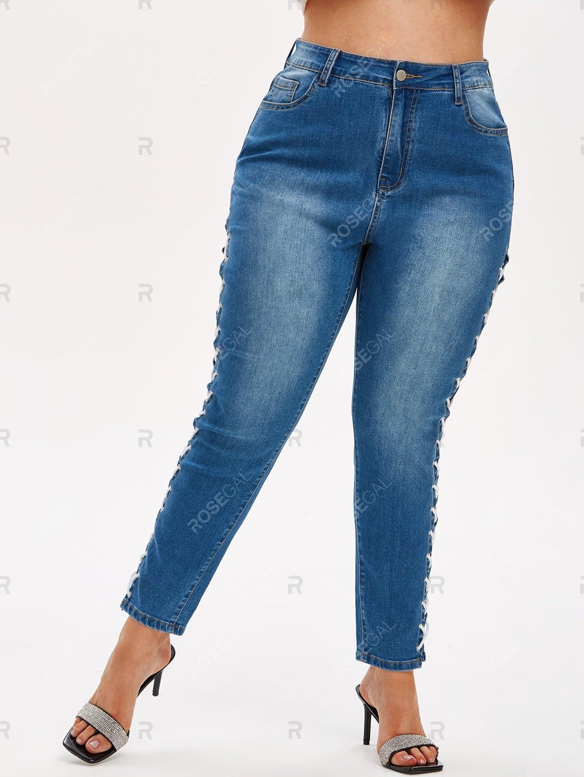 plus size lace up jeans