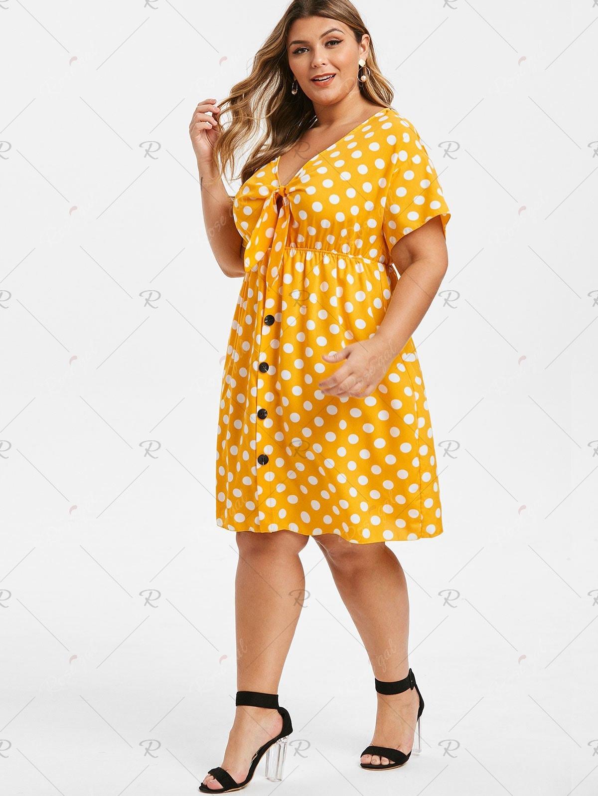 Rosegal Synthetic Plus Size Knot Polka Dot Dress In Yellow Lyst