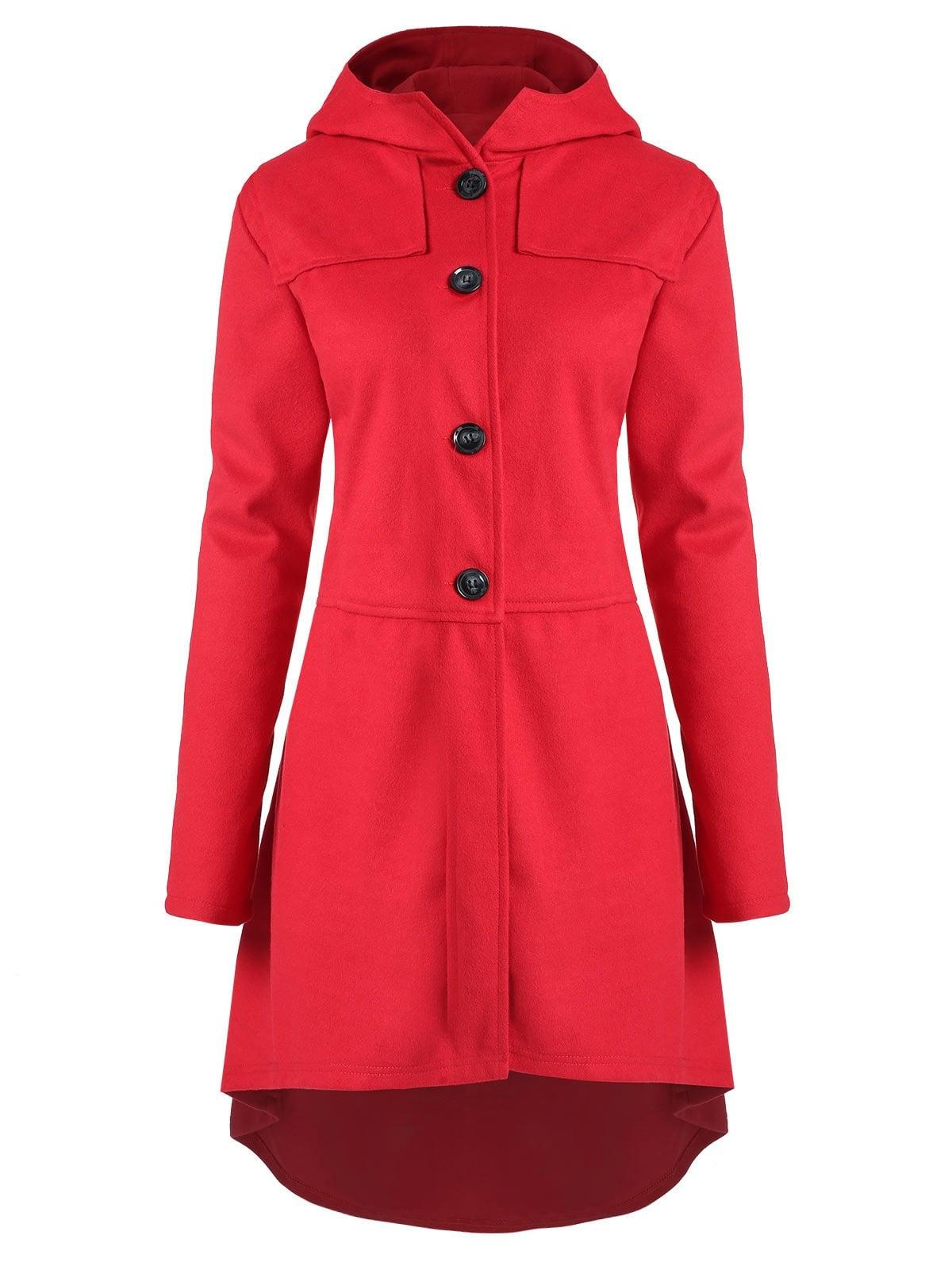 Rosegal Wool Plus Size High Low Hooded Coat With Button Fly in Red - Lyst
