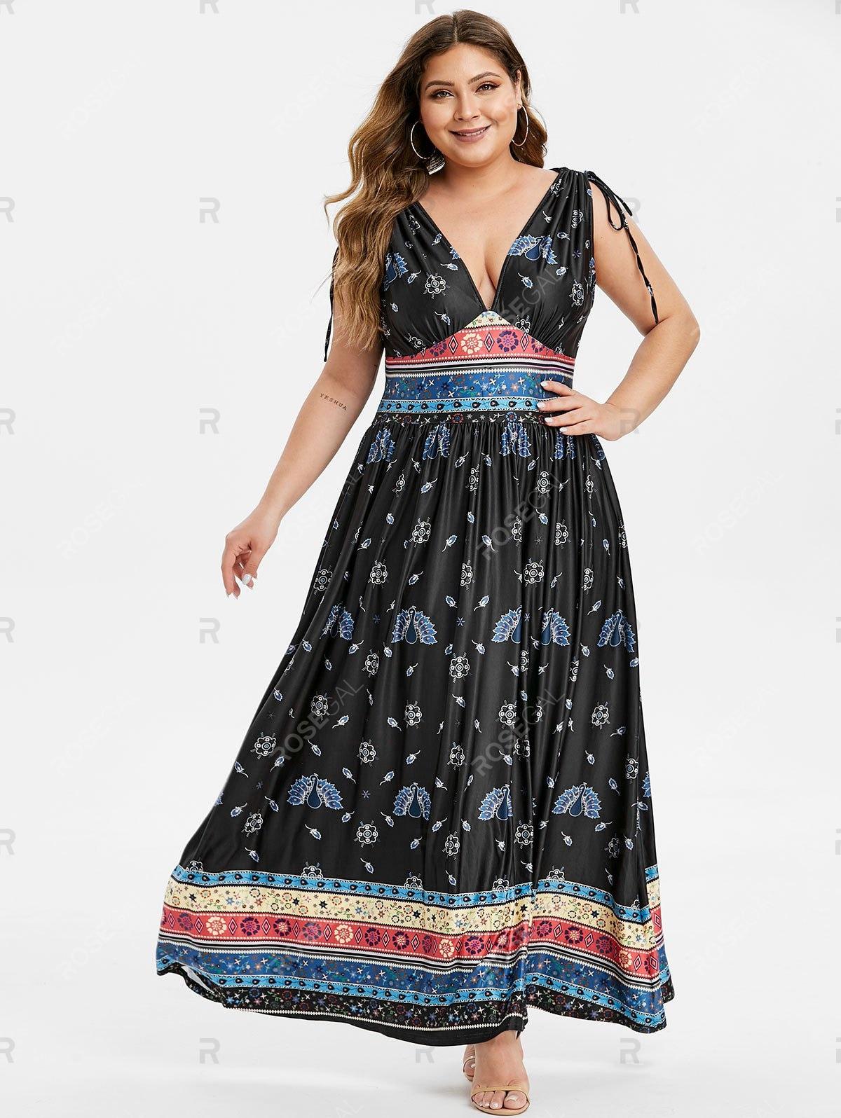 plus size peacock maxi dress