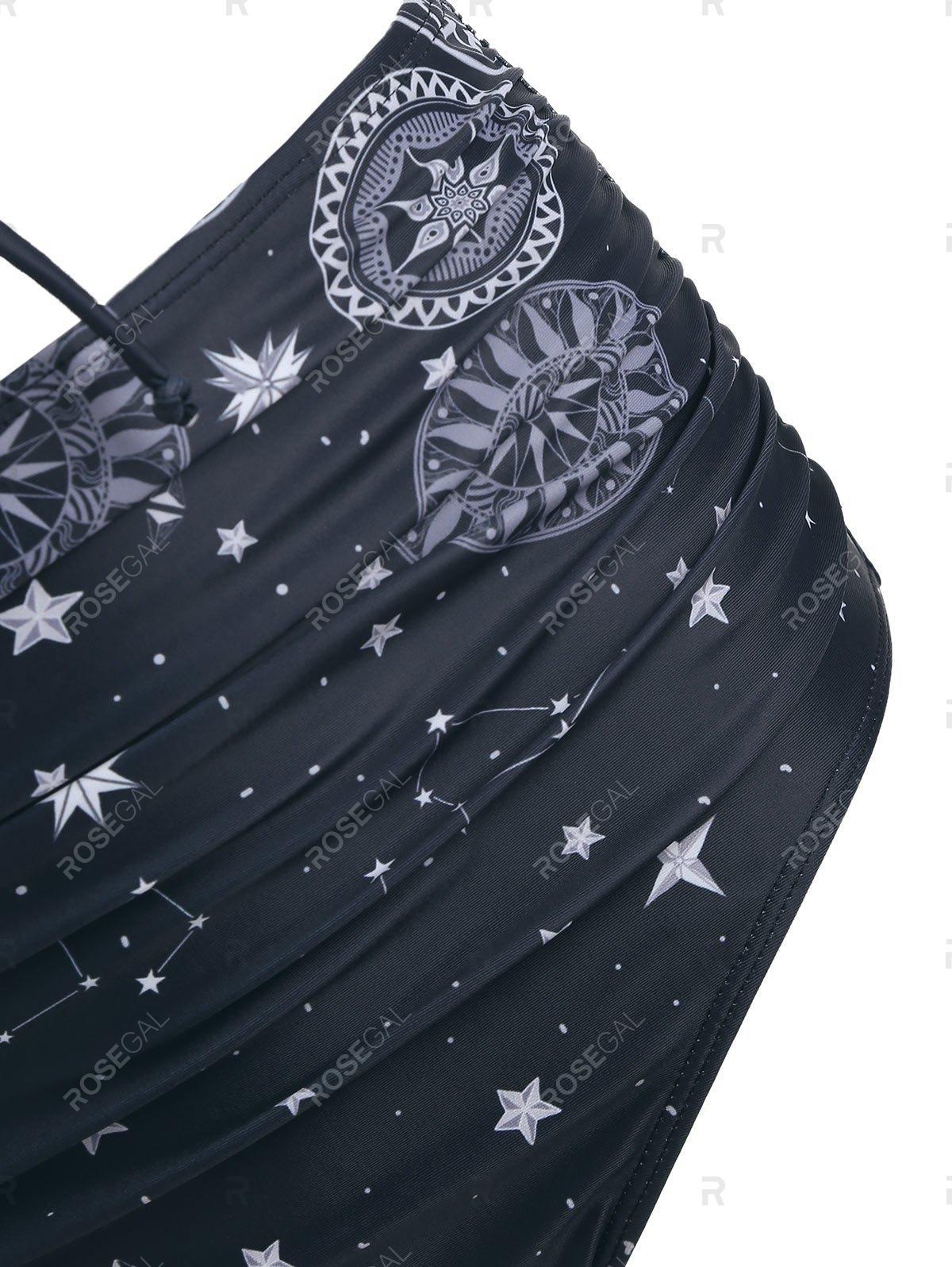 sun moon star print lace up tummy control tankini swimwear