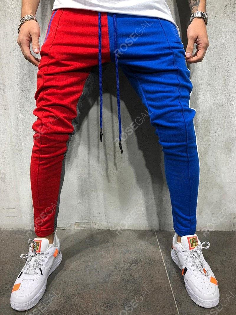 color block pockets drawstring slim fit track pants