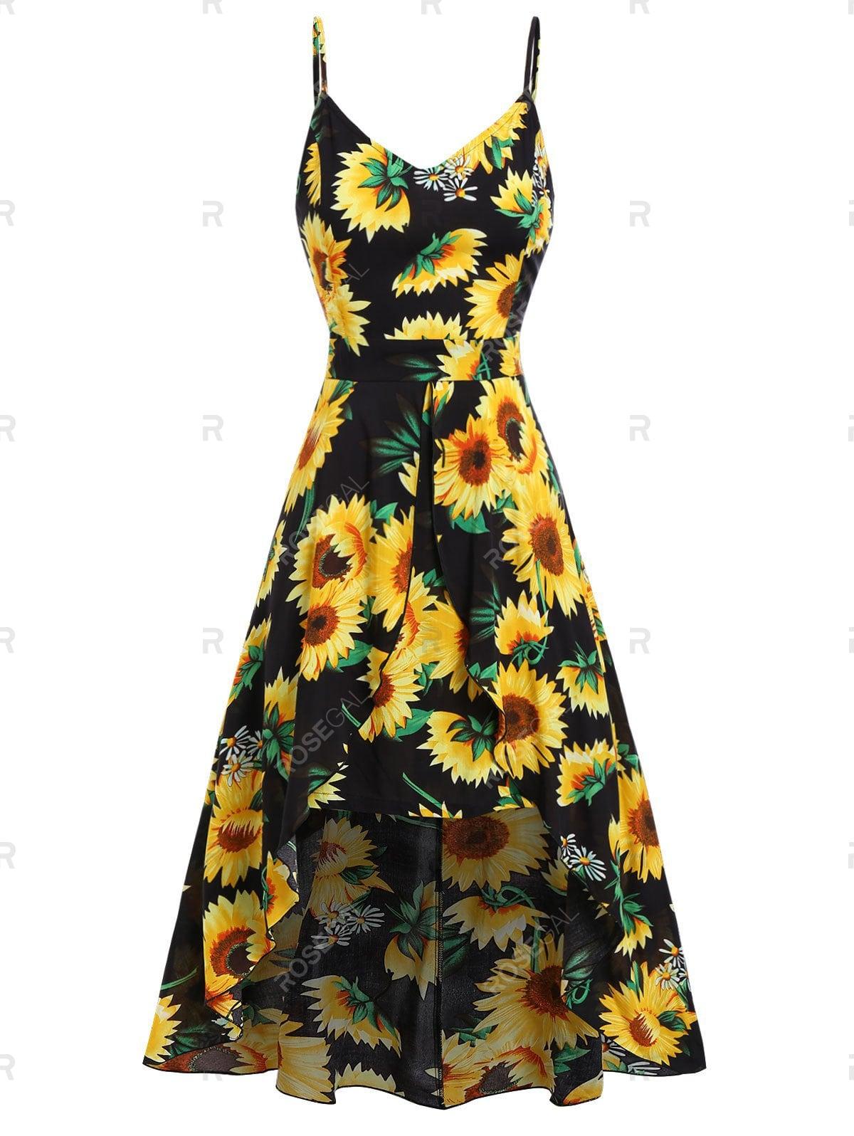 Rosegal Plus Size High Low Sunflower Print Dress in Night ...
