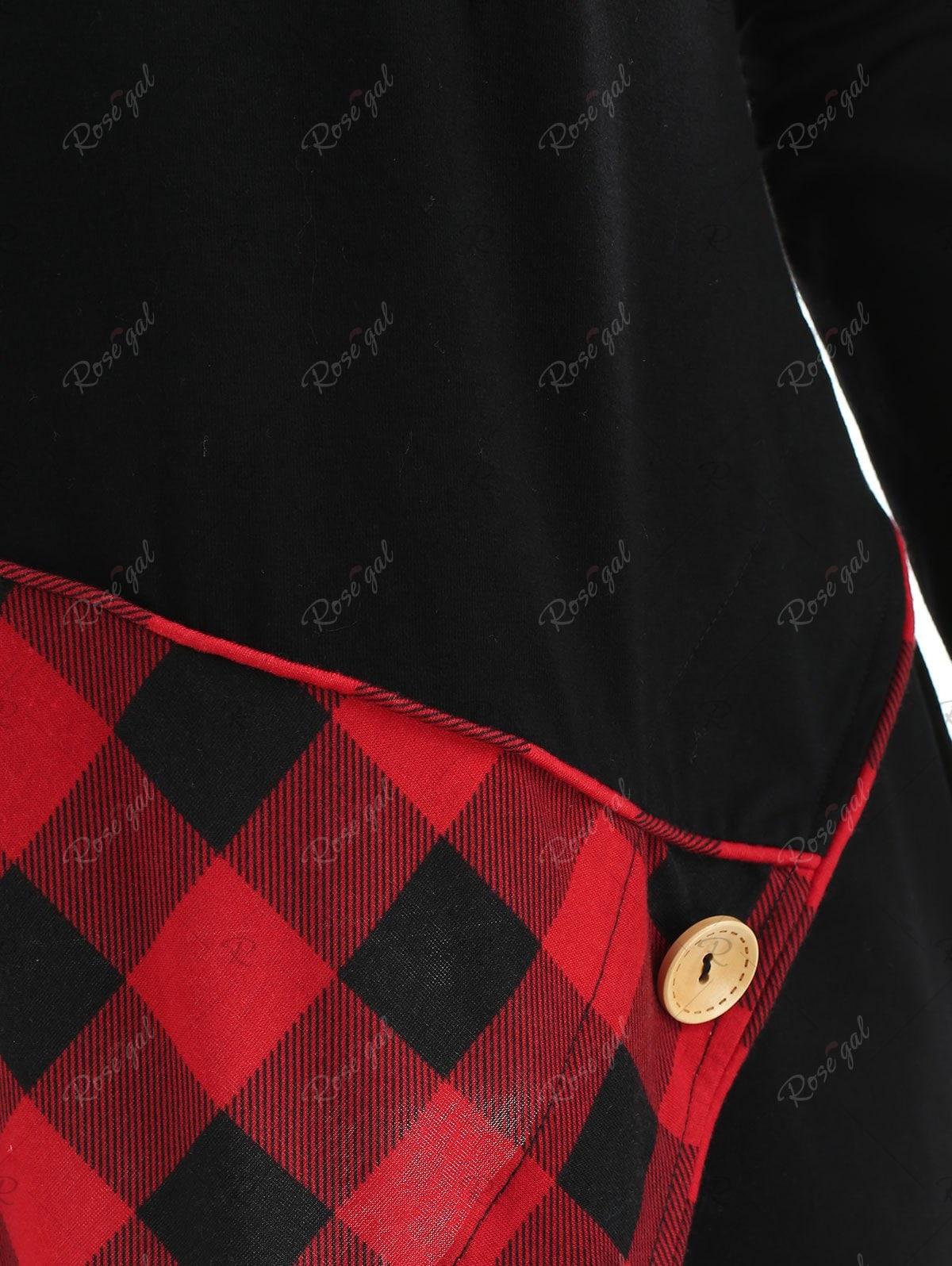 Rosegal Cotton Long Sleeve Heap Collar Tartan Panel T-shirt in Black - Lyst