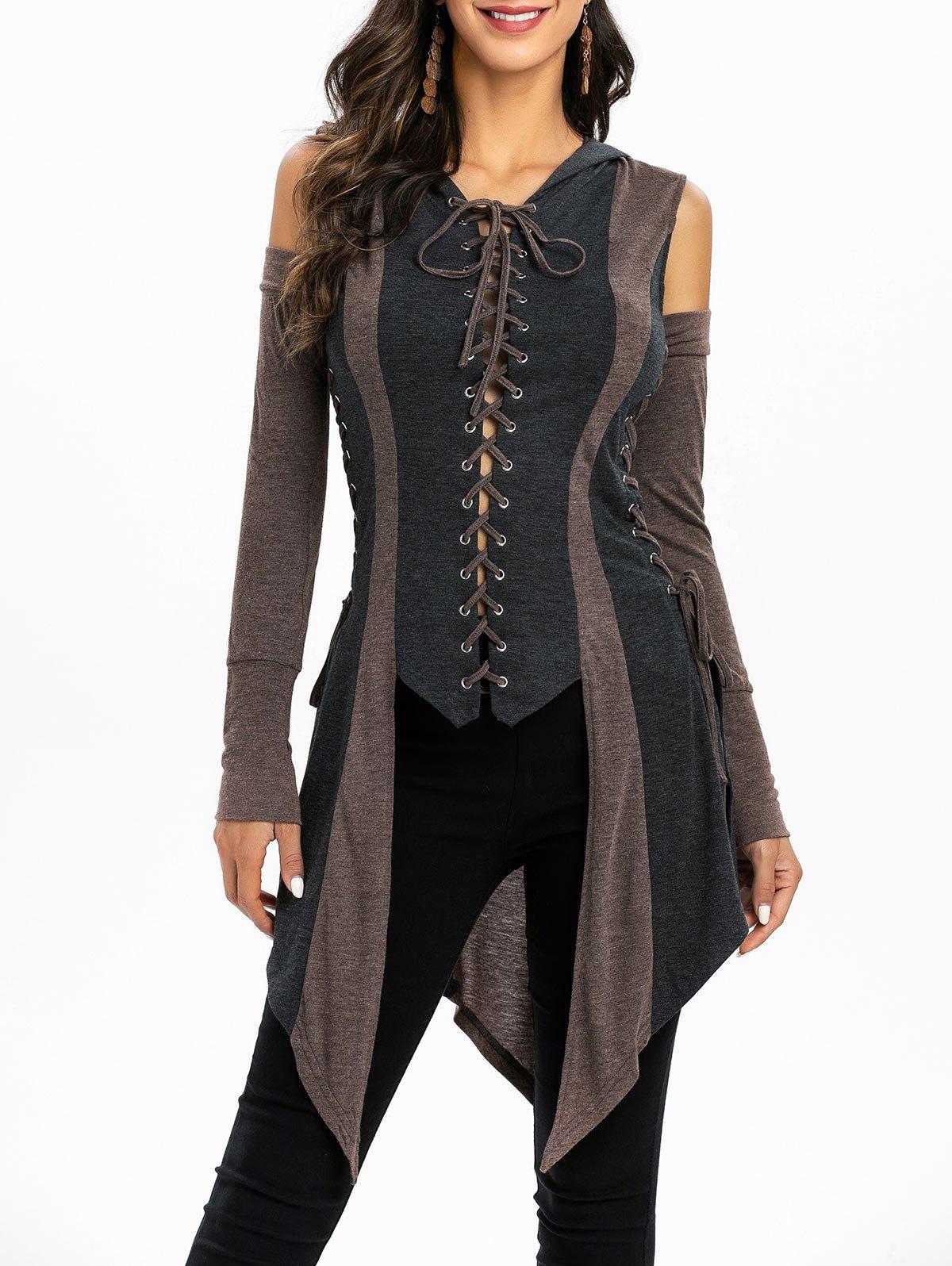 lace up hooded high low dress