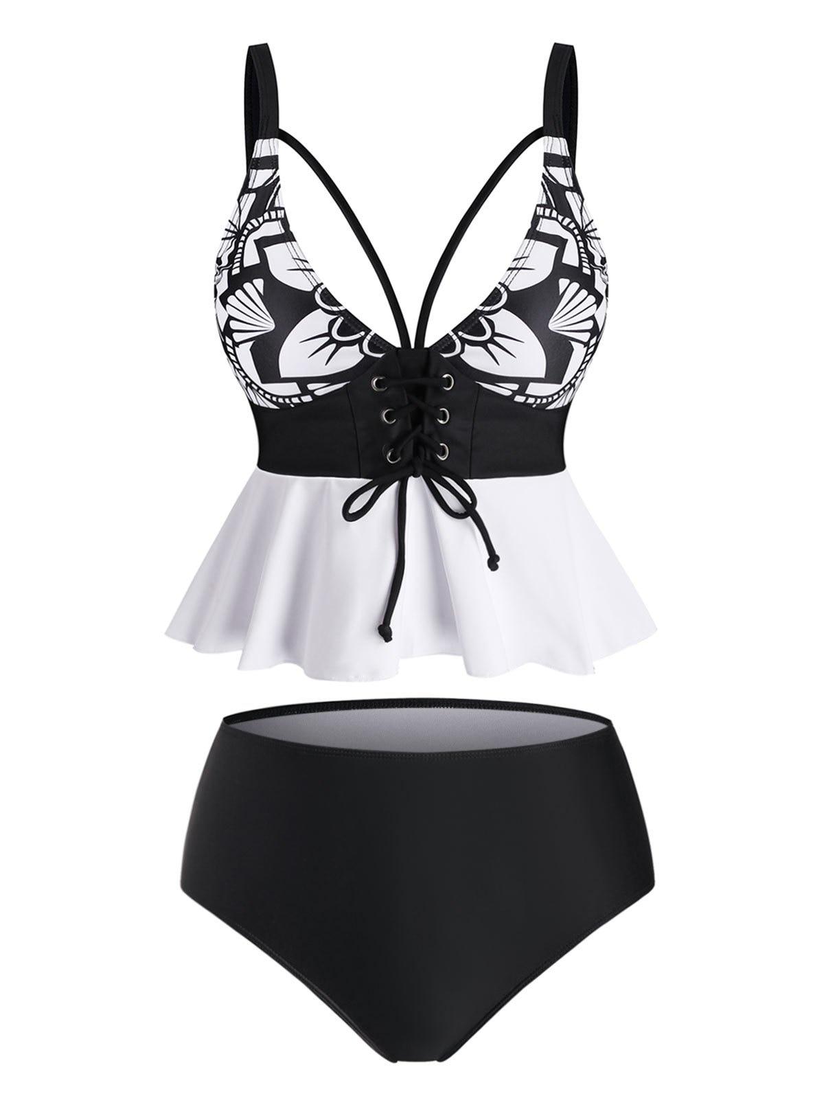 black lace peplum swim dress