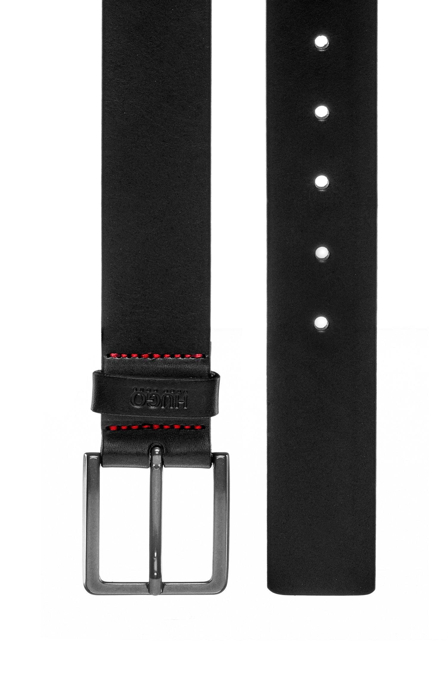 leather belt with matte gunmetal hardware