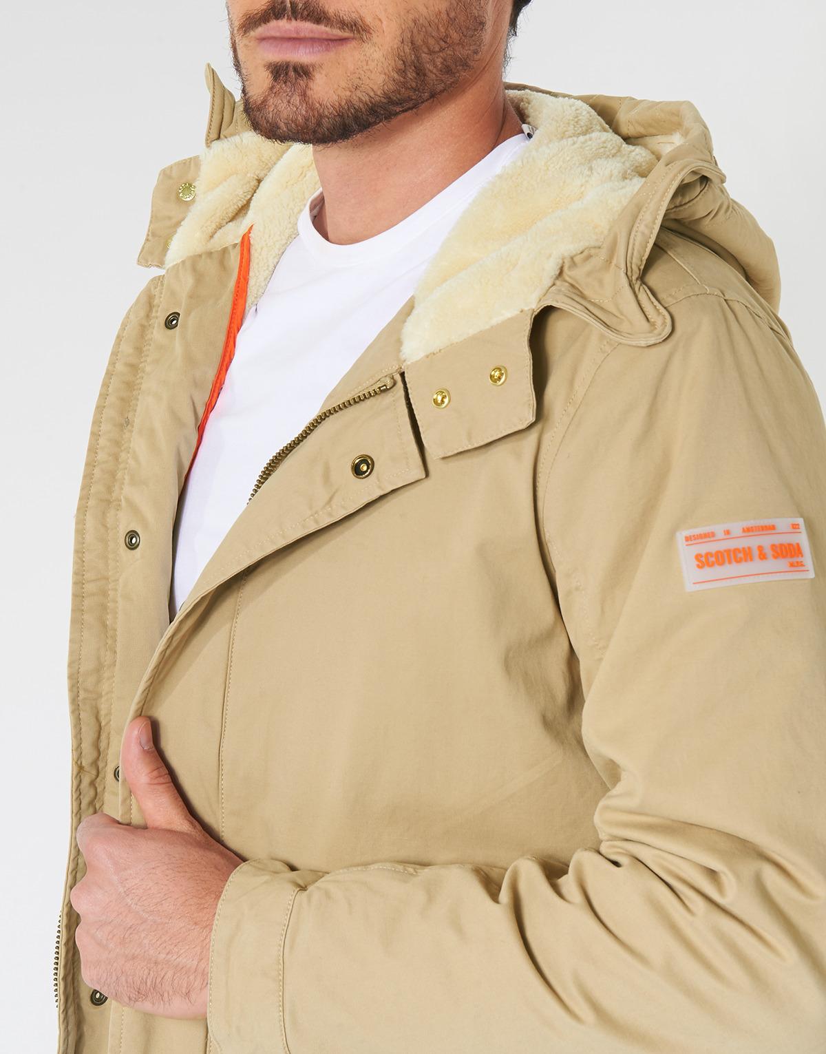 Scotch & Soda Classic Hooded Parka With Teddy And Mesh Lining Parka in  Beige (Natural) for Men | Lyst UK