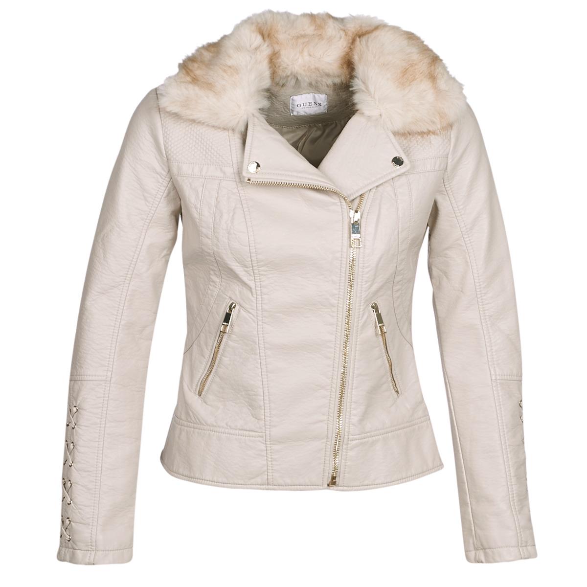 guess beige leather jacket