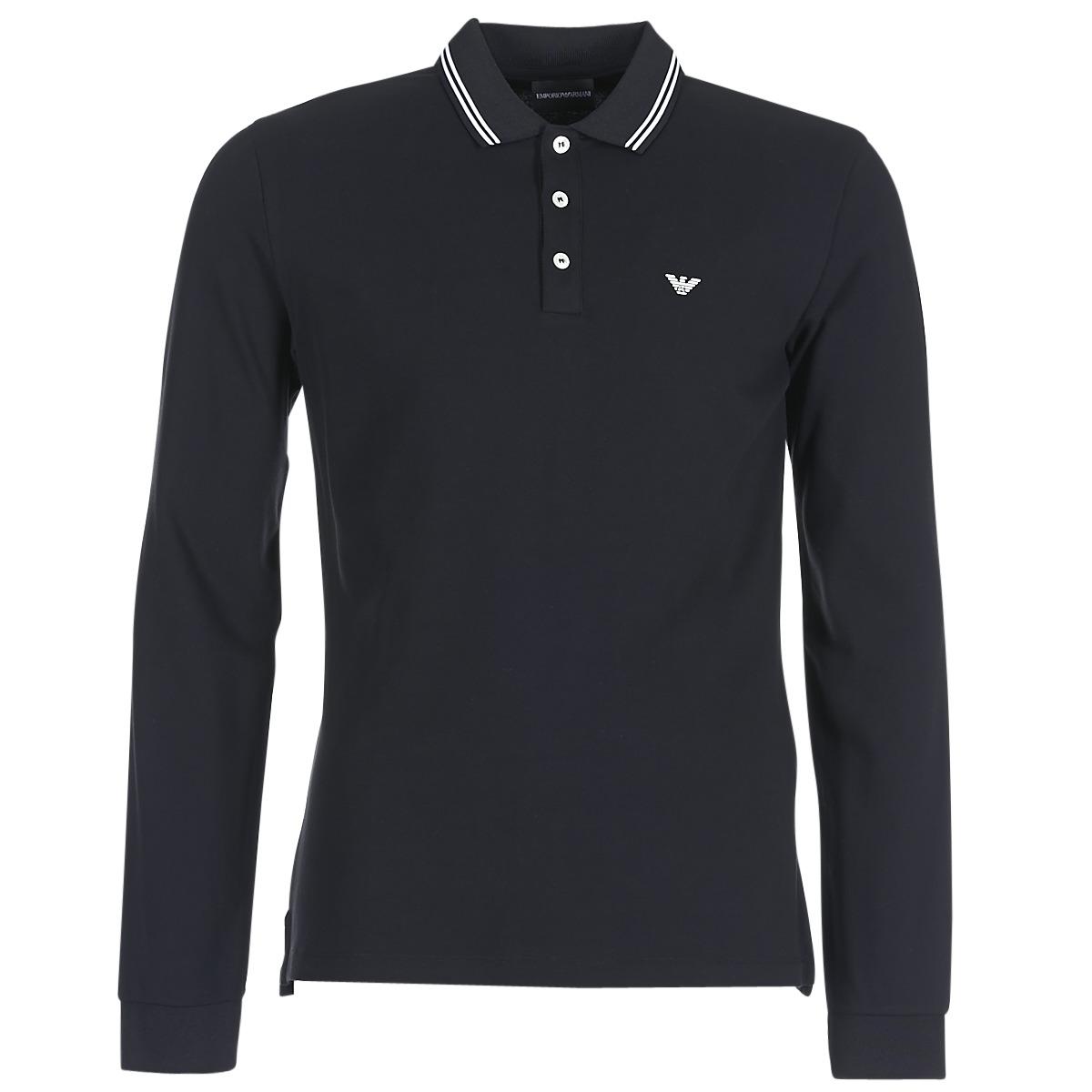 Emporio Armani Cotton Black Logo Print Long Sleeve Polo Shirt for Men ...