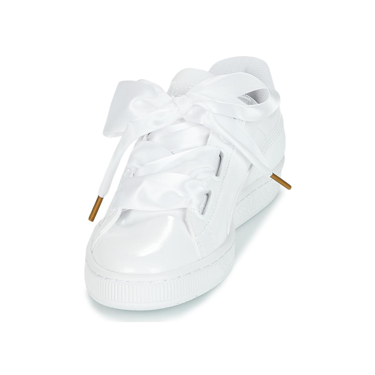 puma patent basket heart trainer in white