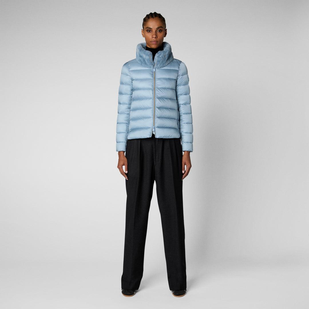 Save The Duck Mei Puffer Jacket With Faux Fur Collar Powder Blue Lyst