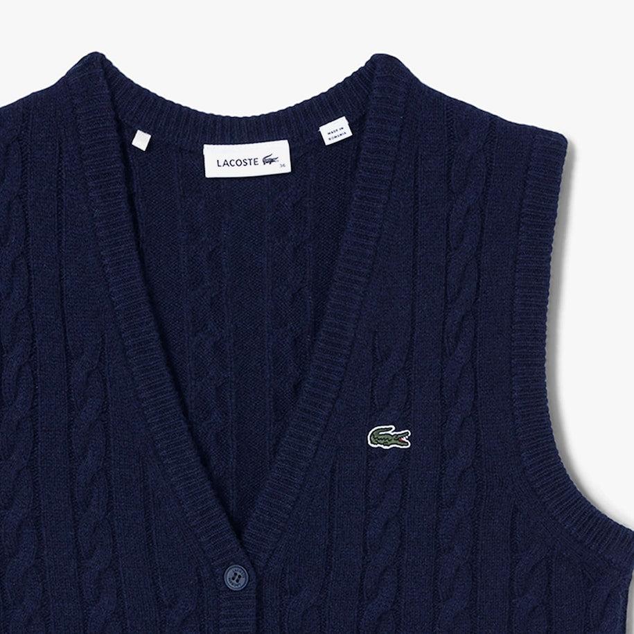 Lacoste Women s X Bandier Sleeveless Cashmere Cardigan Navy Blue