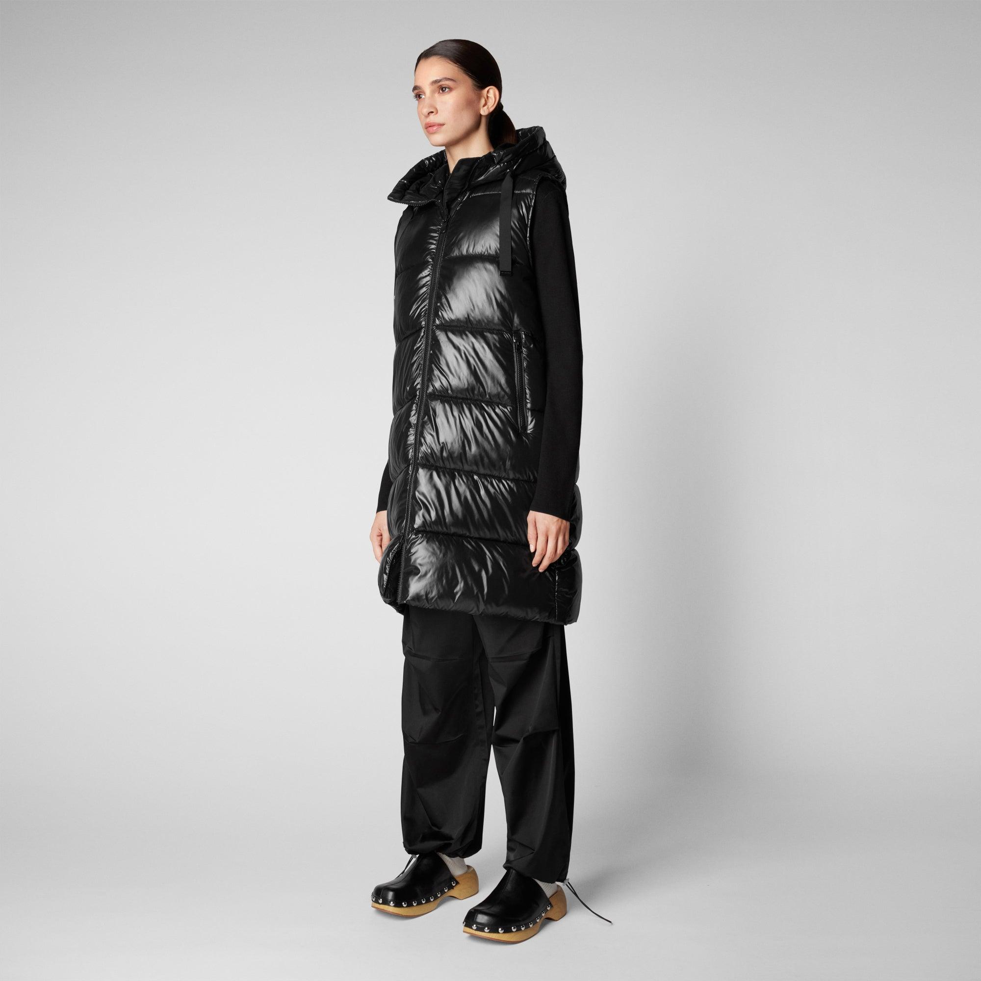 hooded long puffer vest