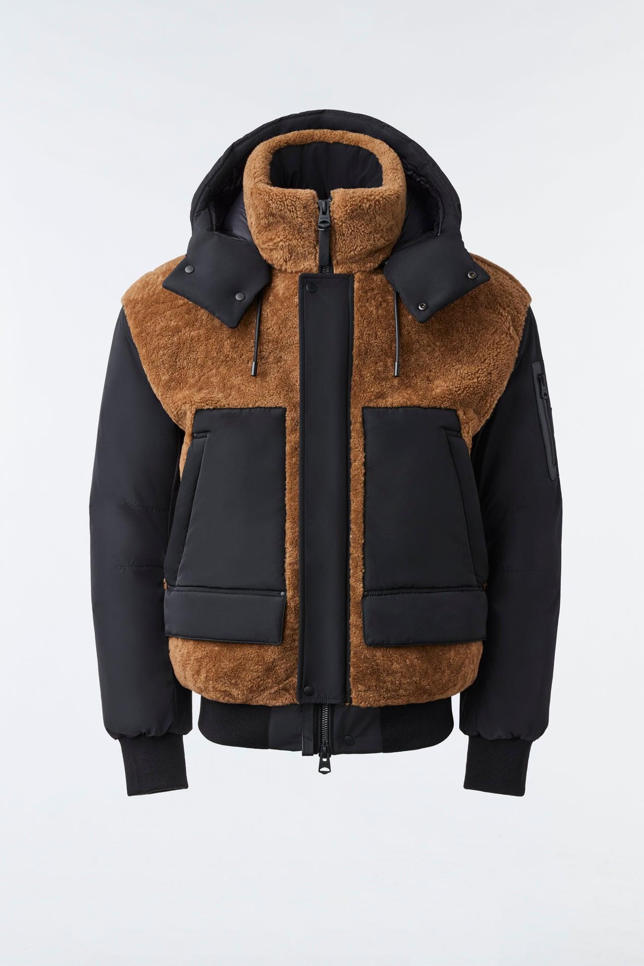 Mackage VIGGO Mixed Media Bomber Jacket With Removable Hood Black for