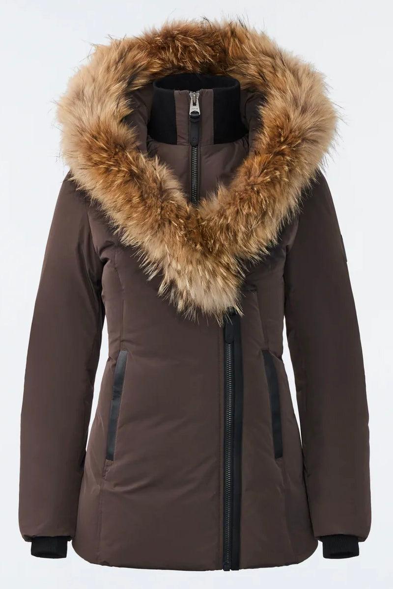 Mackage Adali Down Coat With Natural Fur Signature Colla Coffee in