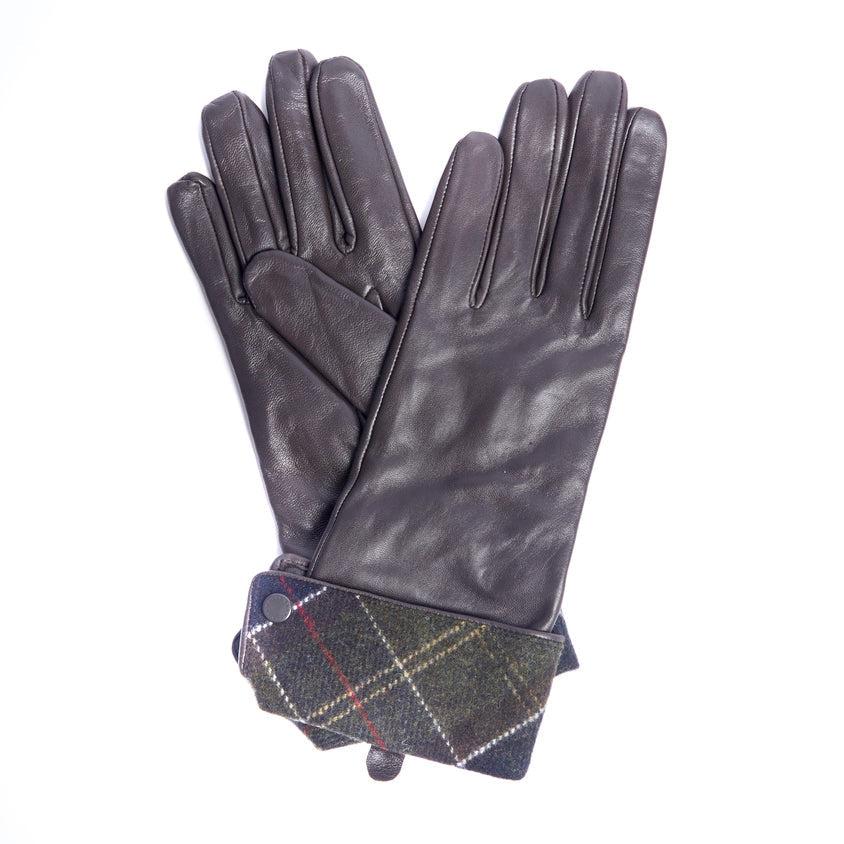 Barbour Lady Jane Leather Gloves Choc Green in Gray | Lyst
