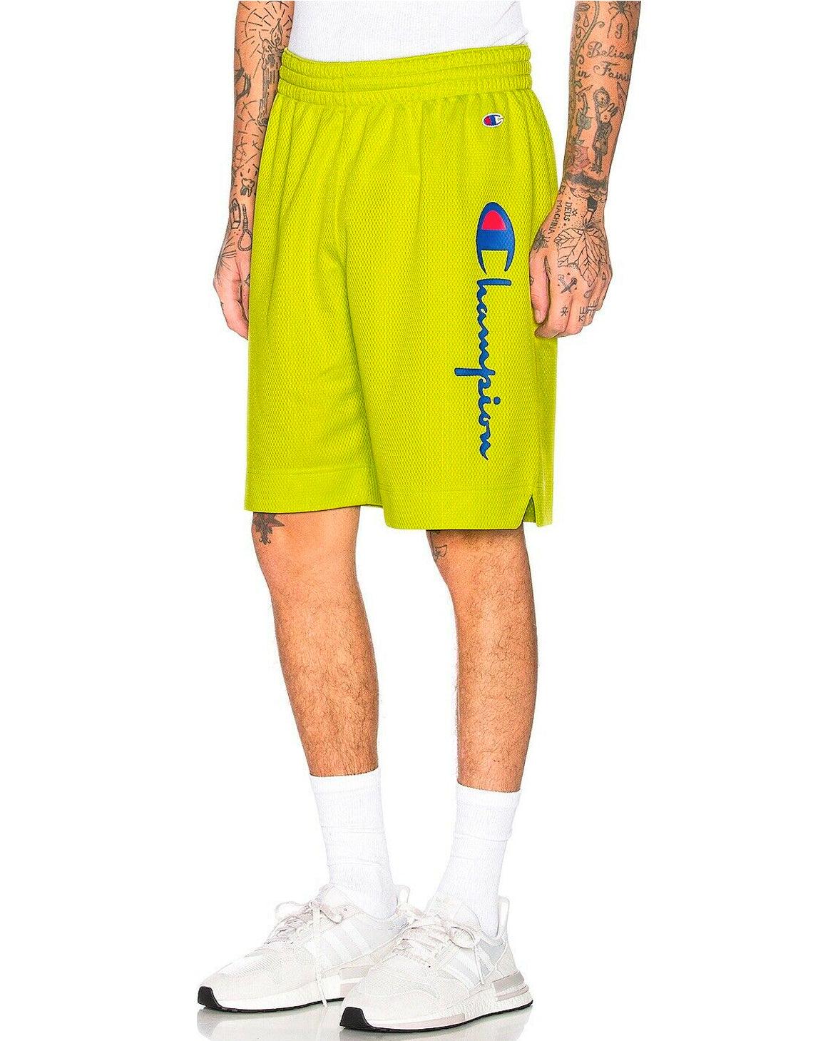 Champion Basketball Mesh Script Logo Shorts Green Confection in Yellow