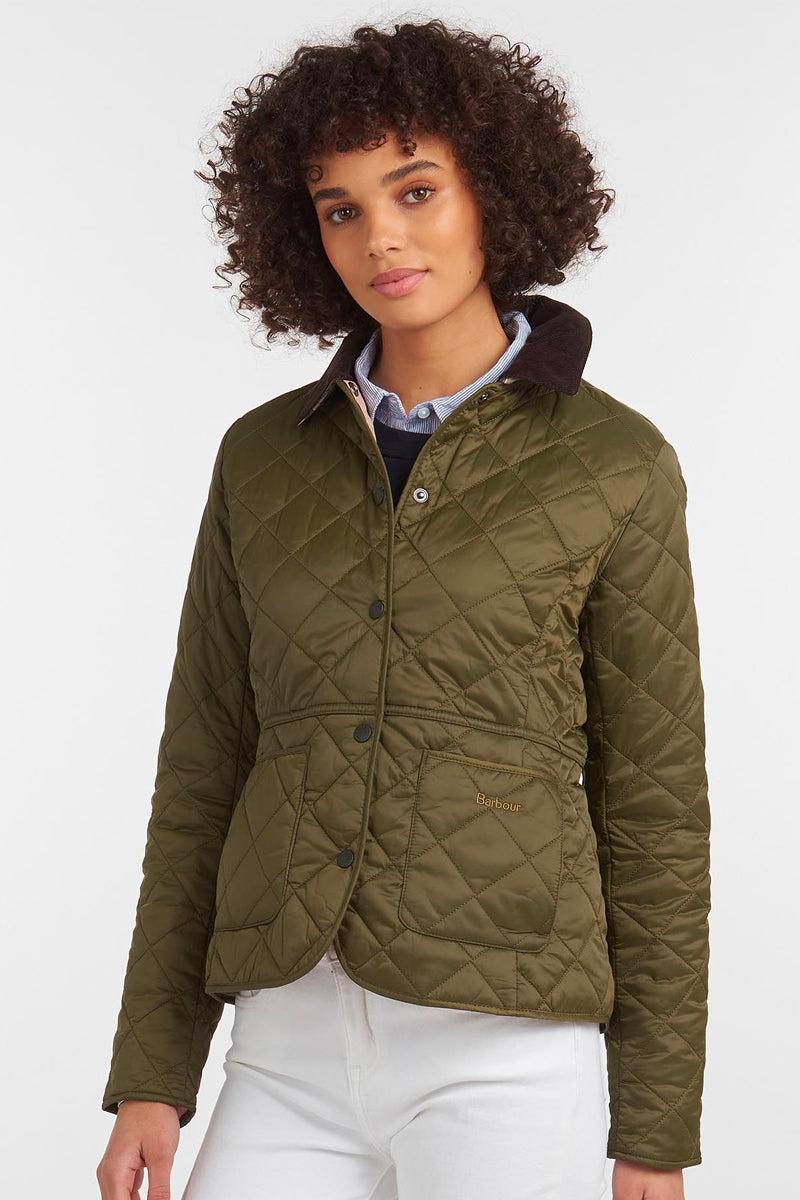 Barbour Deveron Quilted Jacket Olive/pale Pink in Green | Lyst UK