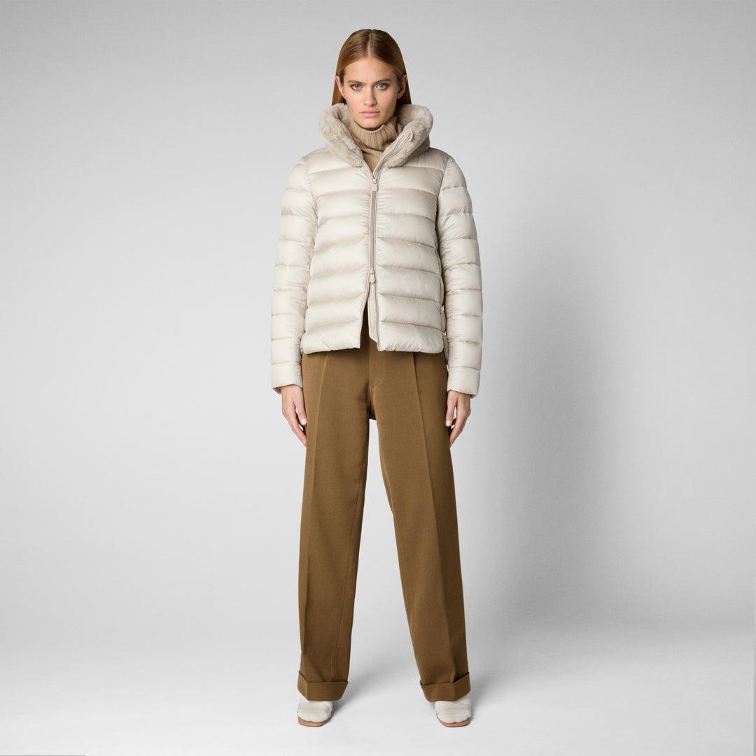 Save The Duck Mei Puffer Jacket With Faux Fur Collar Rainy Beige in